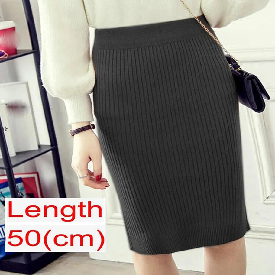 Elegant Midi Pencil Skirts High Waist Women Knitted Skirt Spring Autumn Fashion Rib Skirt Casual Split Female Casual Skirt