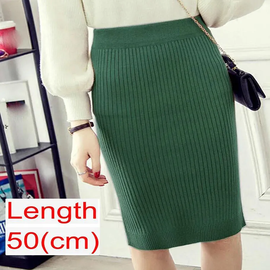 Elegant Midi Pencil Skirts High Waist Women Knitted Skirt Spring Autumn Fashion Rib Skirt Casual Split Female Casual Skirt