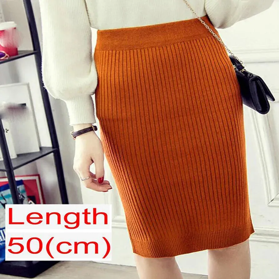 Elegant Midi Pencil Skirts High Waist Women Knitted Skirt Spring Autumn Fashion Rib Skirt Casual Split Female Casual Skirt