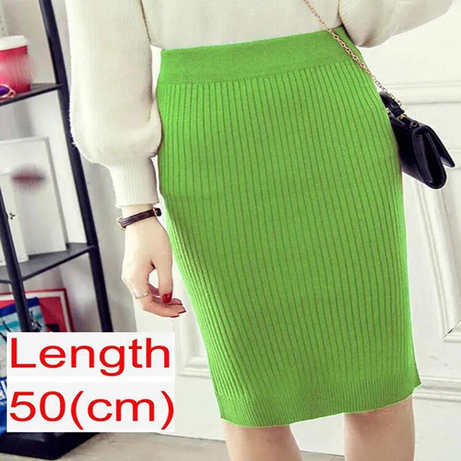 Elegant Midi Pencil Skirts High Waist Women Knitted Skirt Spring Autumn Fashion Rib Skirt Casual Split Female Casual Skirt