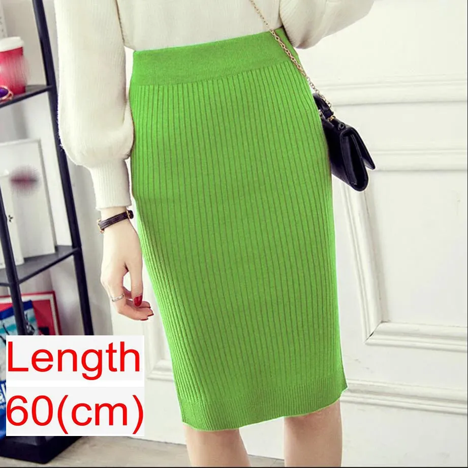 Elegant Midi Pencil Skirts High Waist Women Knitted Skirt Spring Autumn Fashion Rib Skirt Casual Split Female Casual Skirt