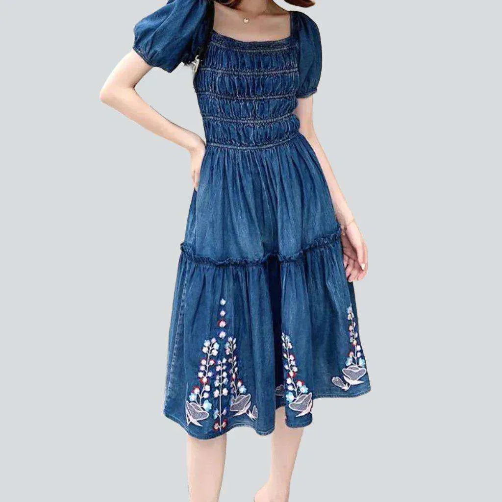 Embroidered denim dress