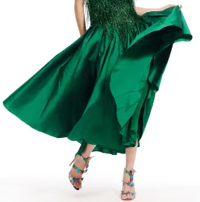 EMERALD TAFFETA TEA LENGTH MIDI SKIRT