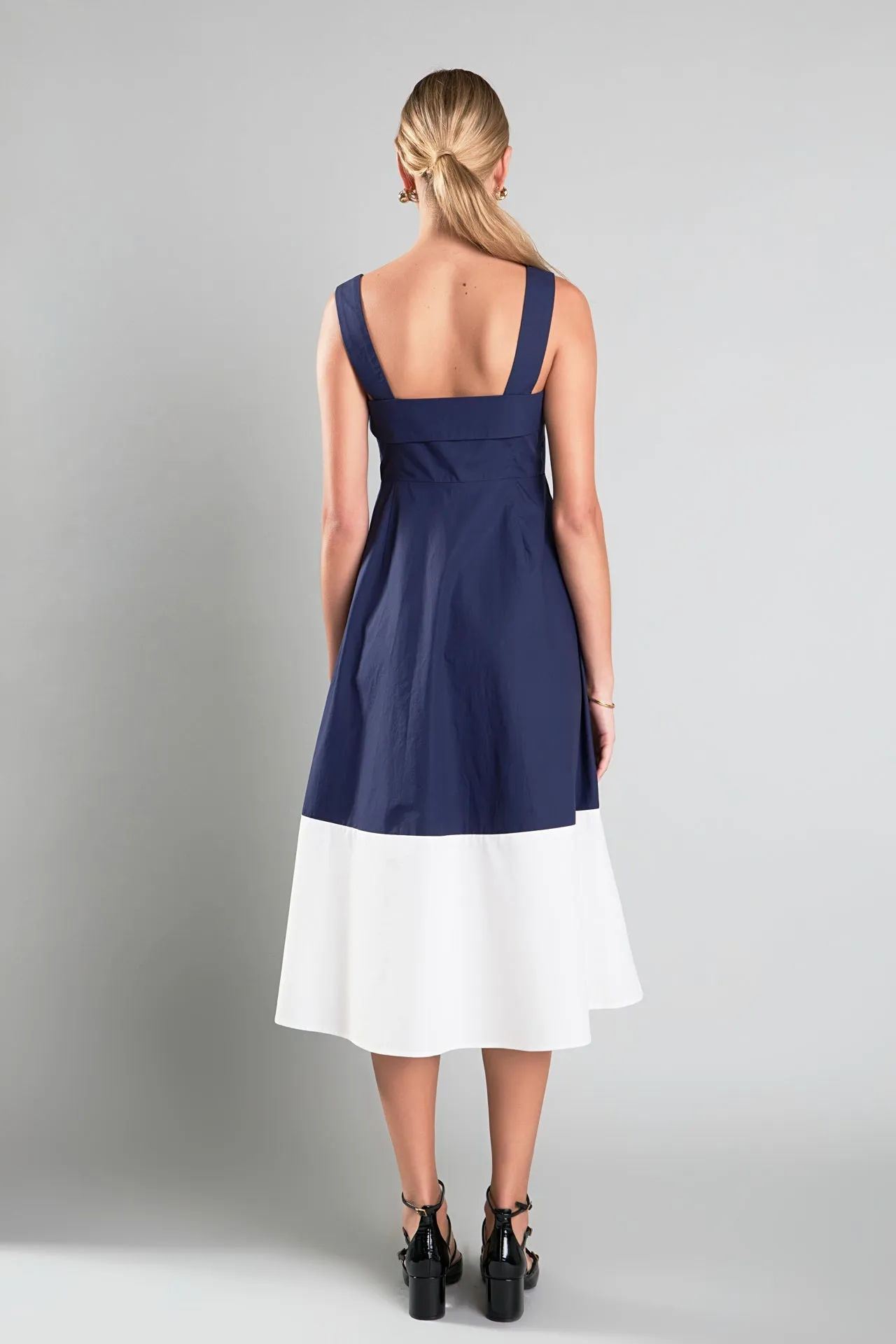 English Factory - Navy & White Color Block Midi Dress