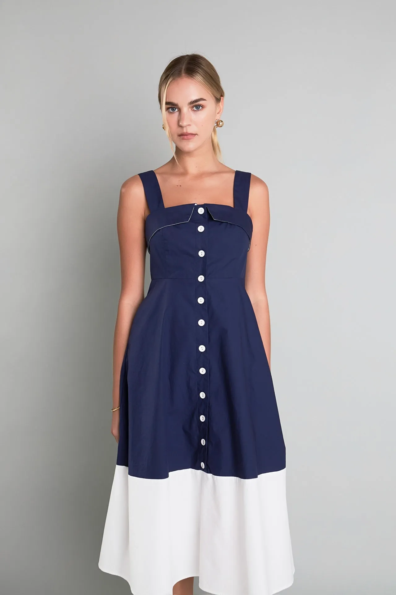 English Factory - Navy & White Color Block Midi Dress