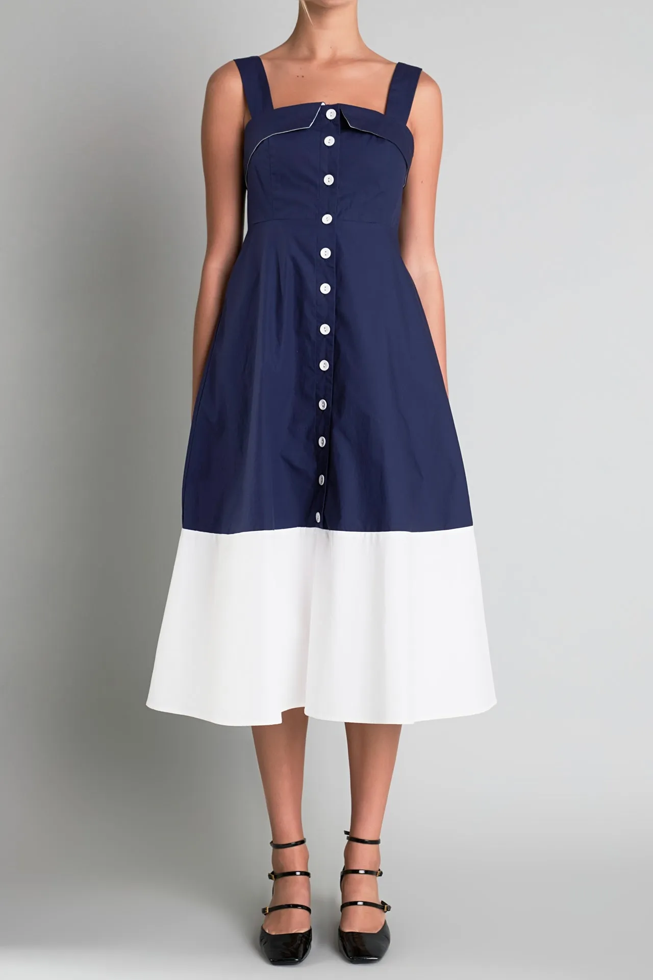 English Factory - Navy & White Color Block Midi Dress