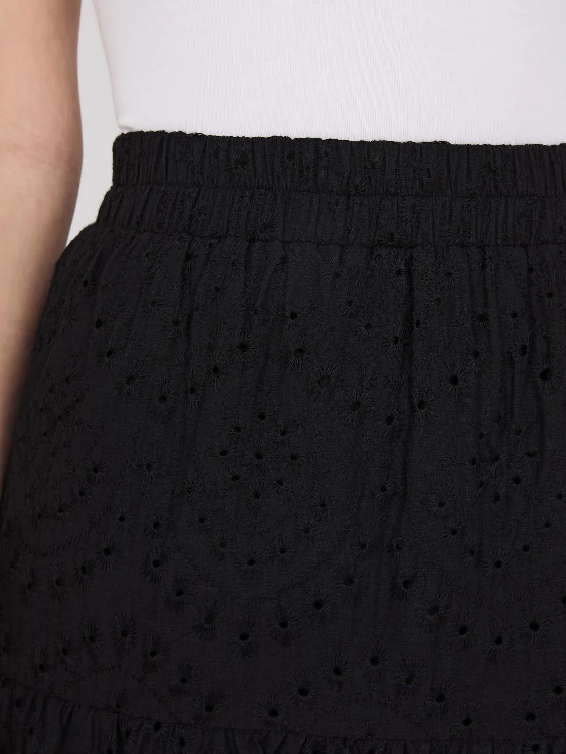 Eyelet Tiered Midi Skirt With Scalloped Hem