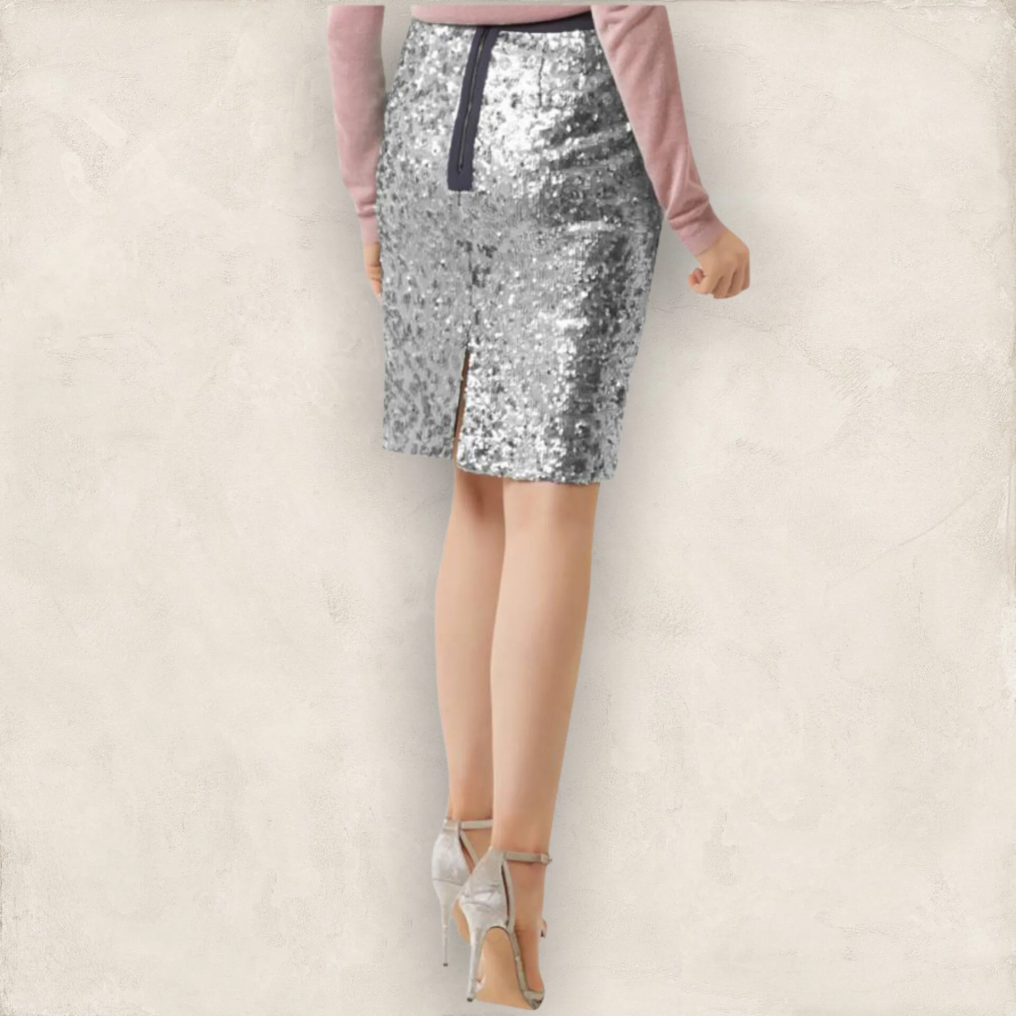 Fenn Wright Manson Caroline Skirt, Silver/Grey Sequin UK 18  US 14 EU 46