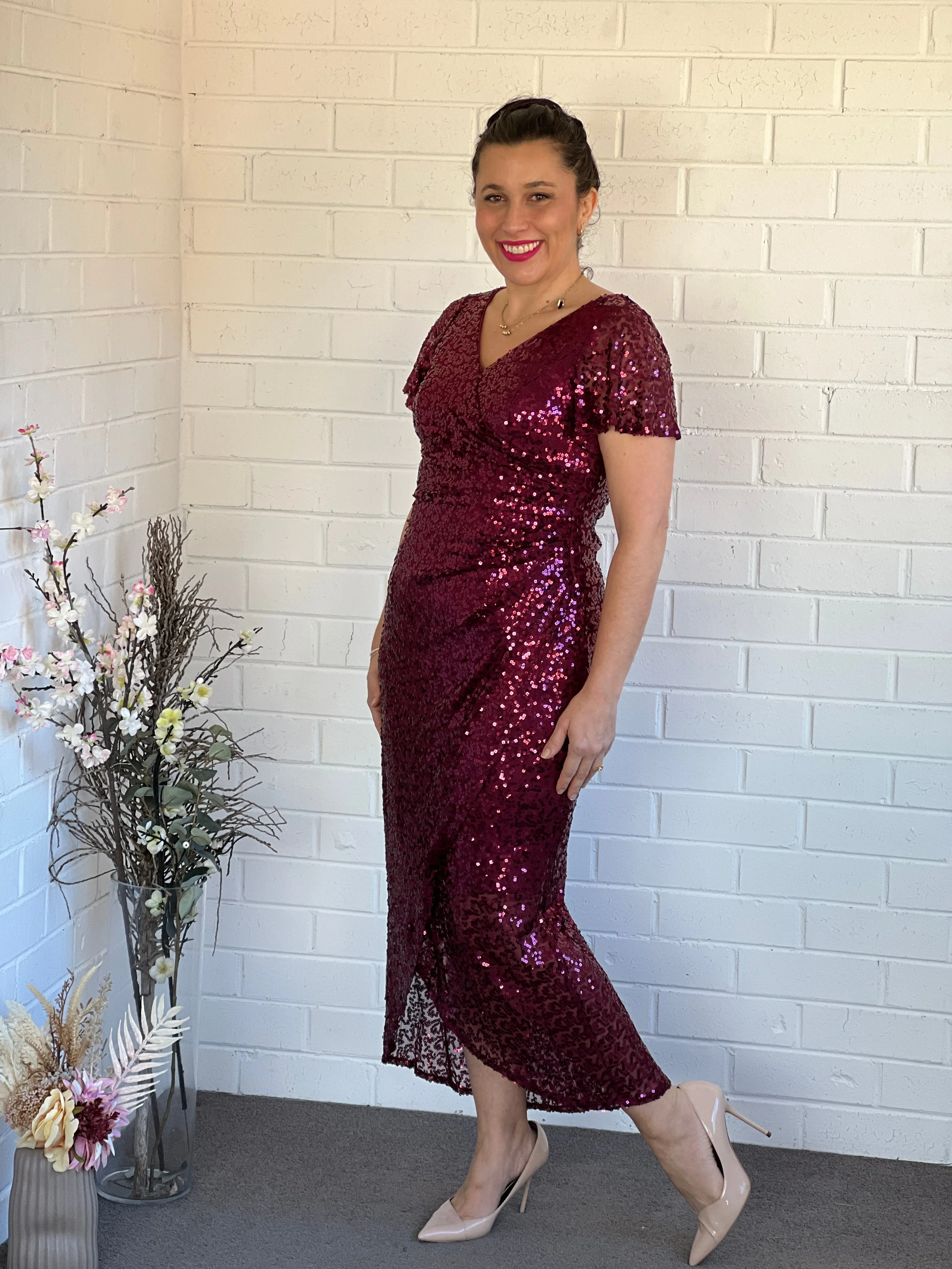 Finn Burgundy Sequin Gown