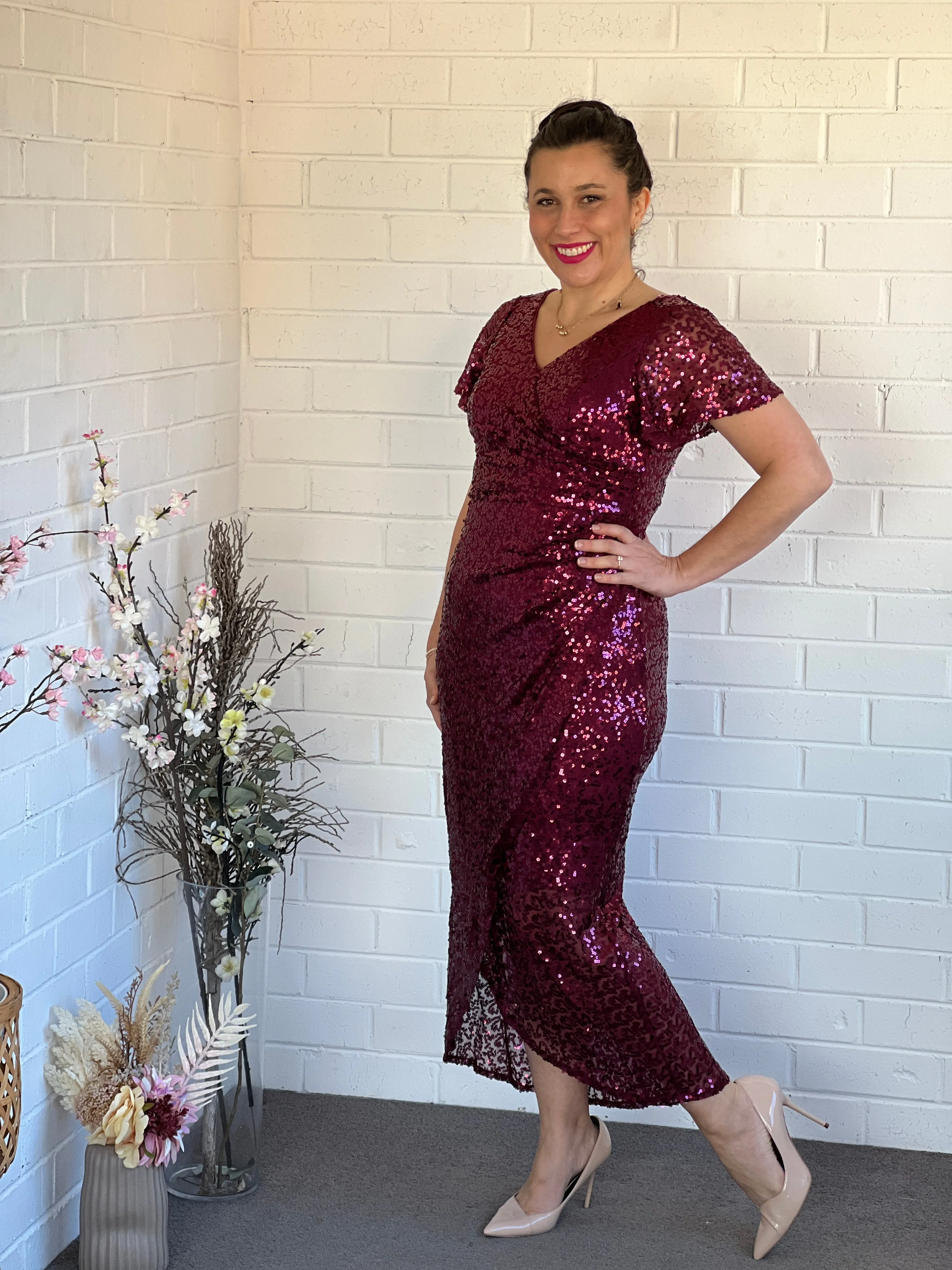 Finn Burgundy Sequin Gown