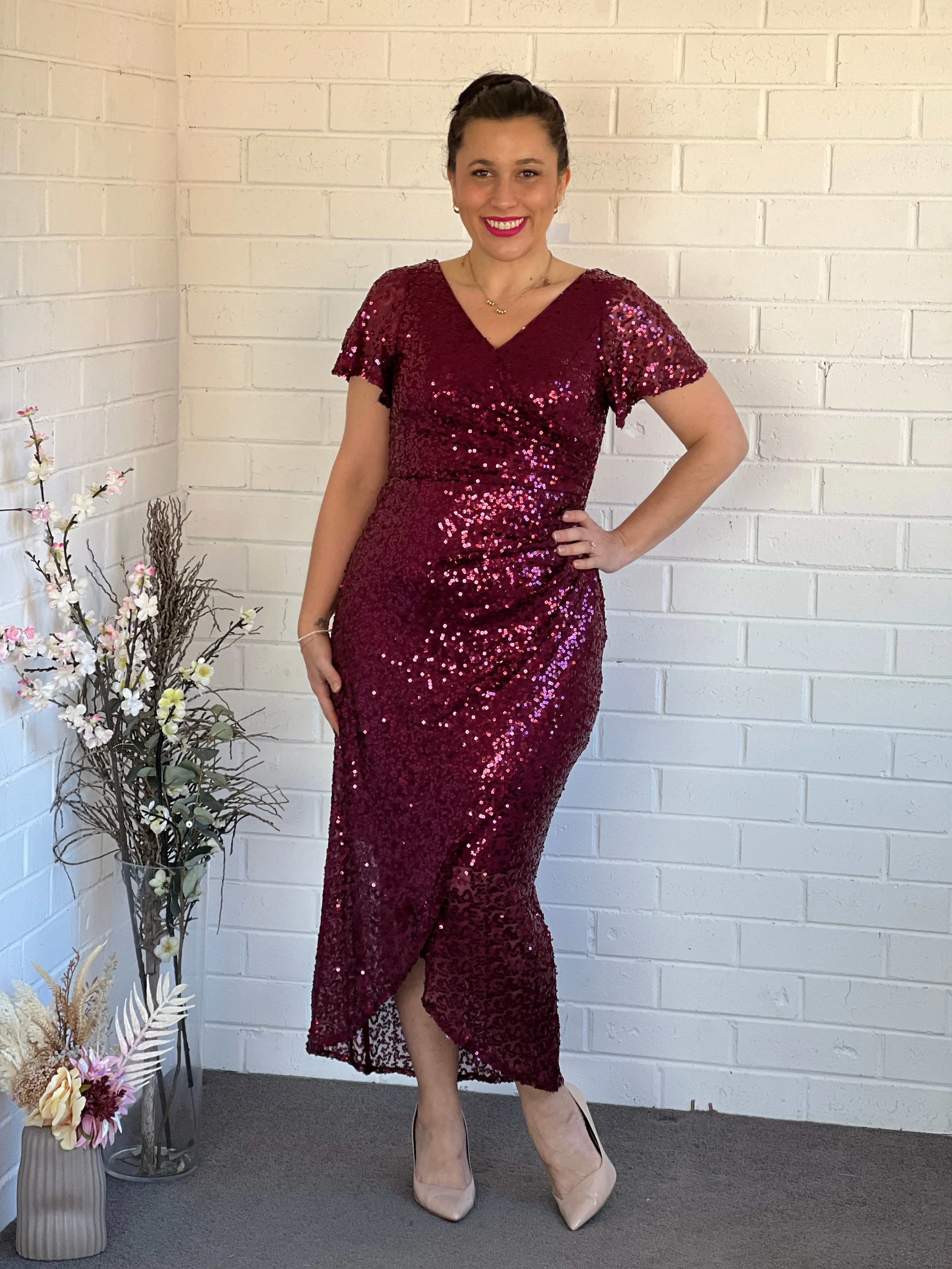 Finn Burgundy Sequin Gown