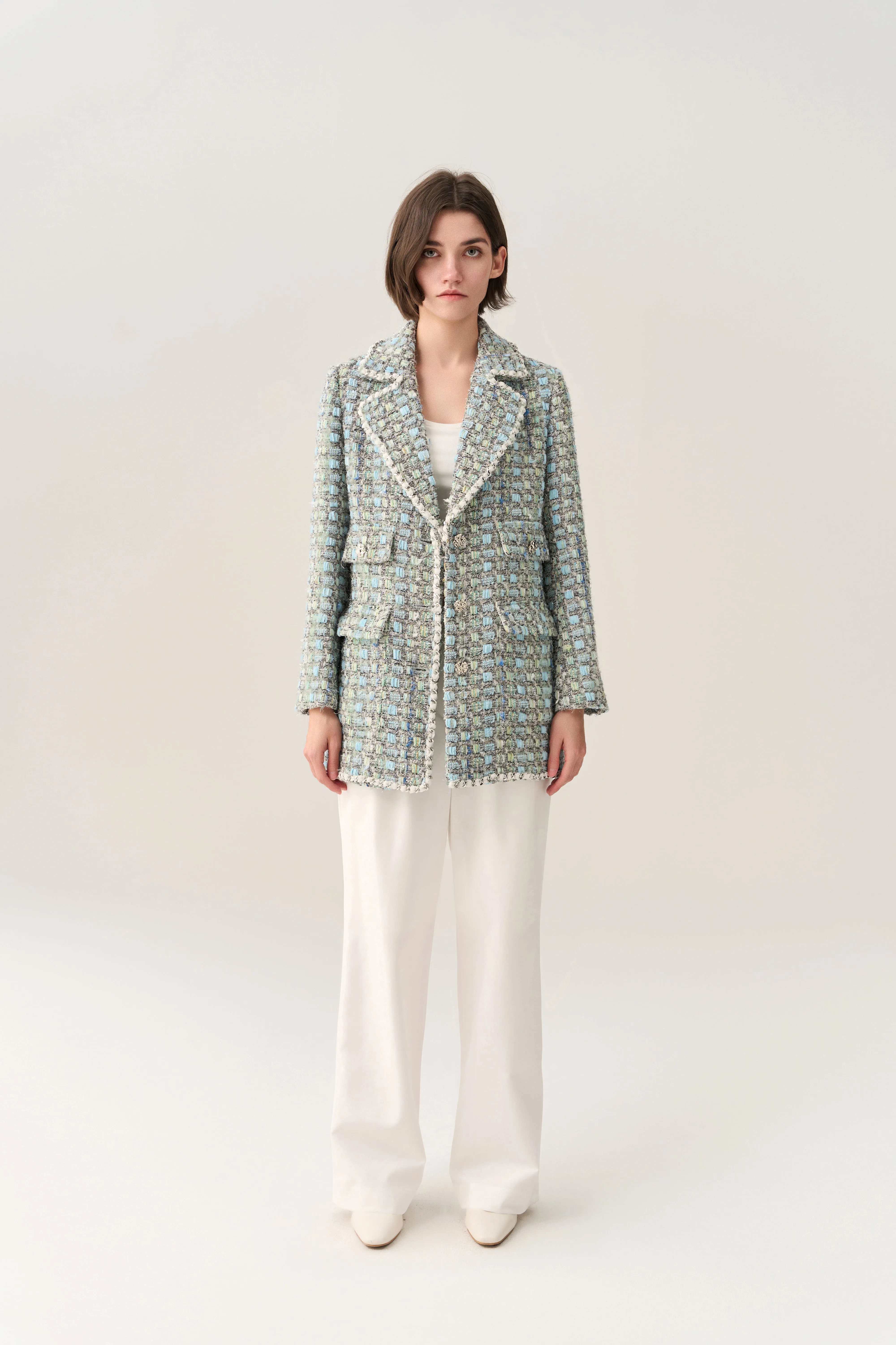 Flap Pocket Notch-lapels Tweed Coat