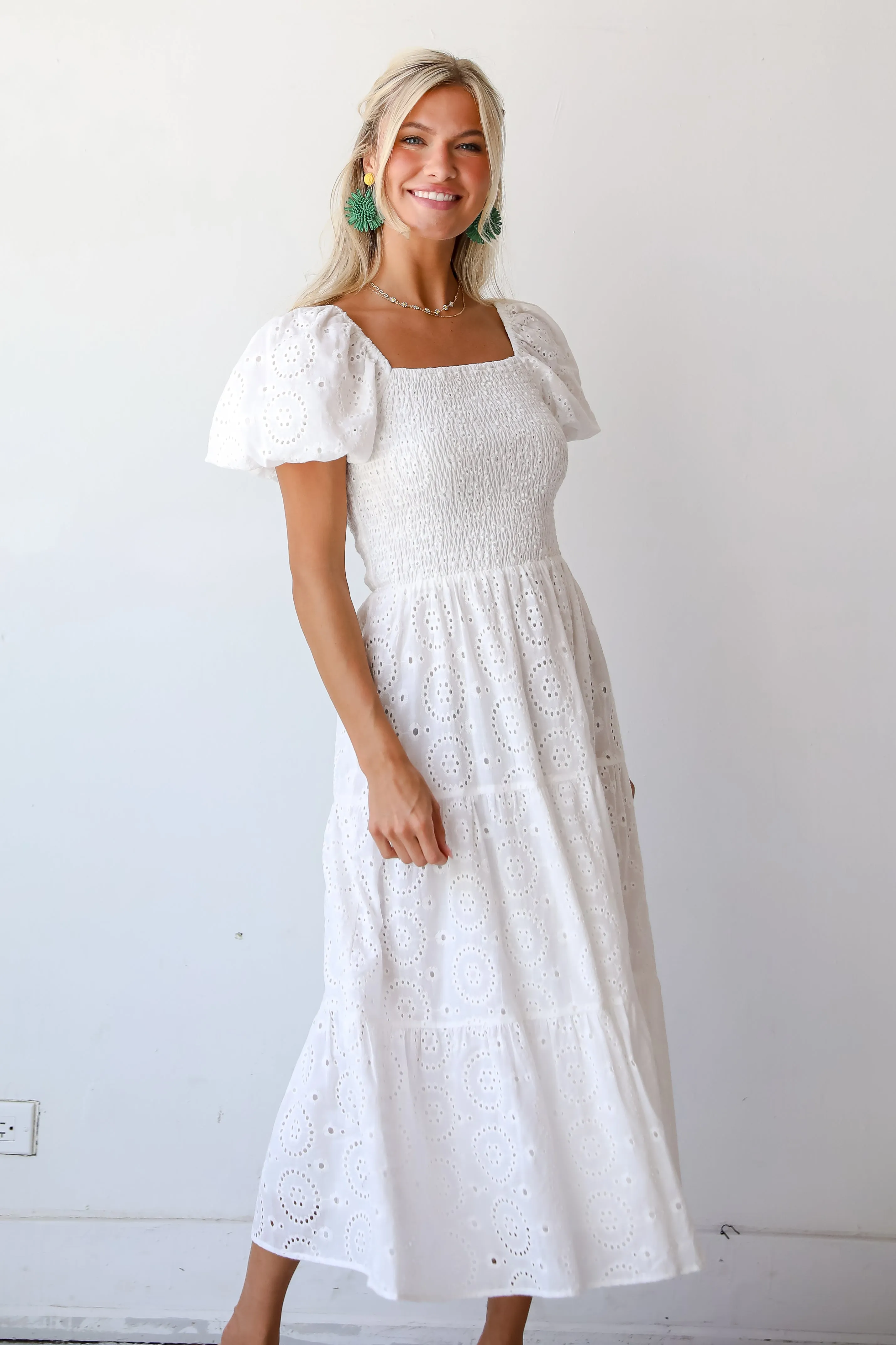 Flawless Mindset White Eyelet Midi Dress