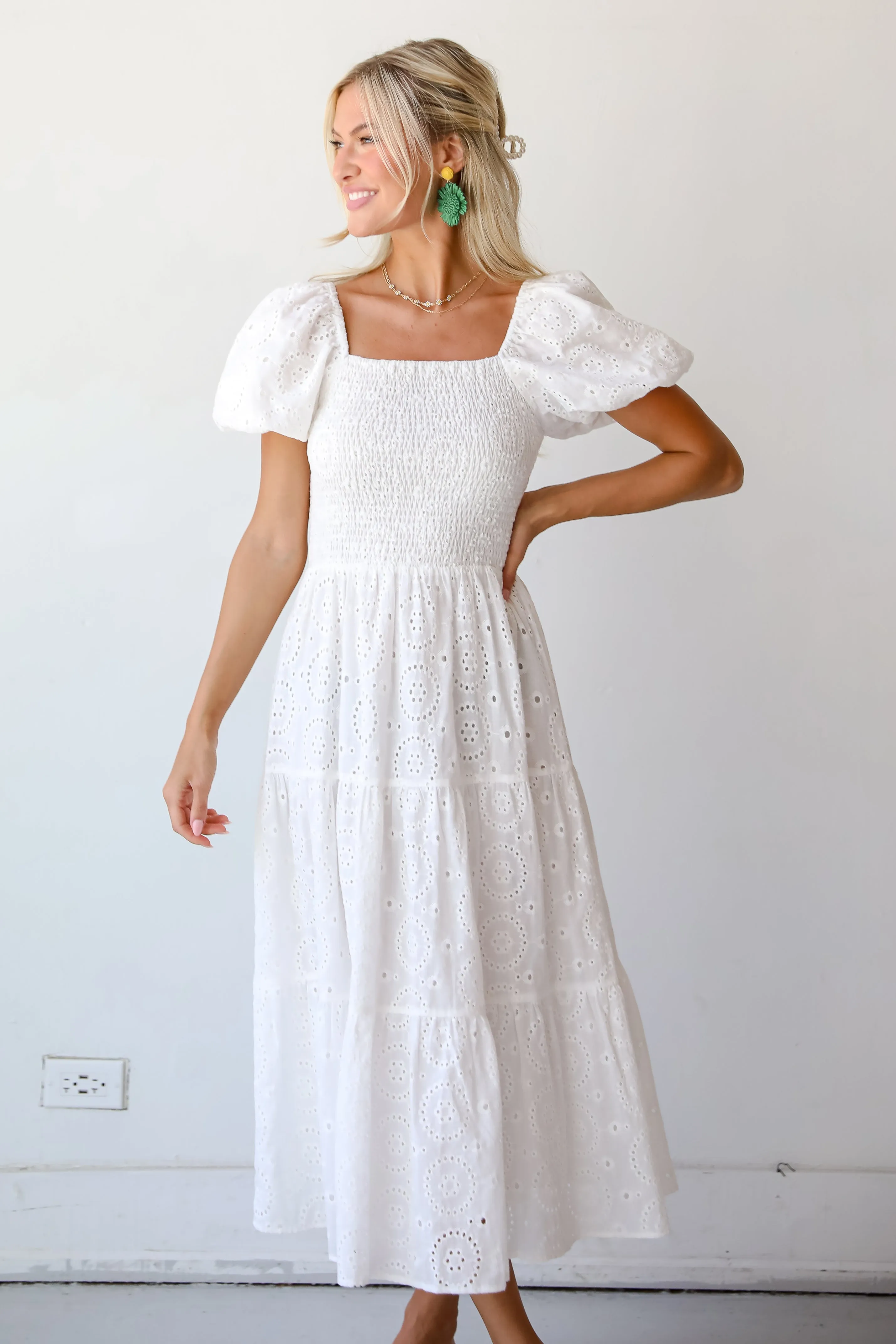 Flawless Mindset White Eyelet Midi Dress