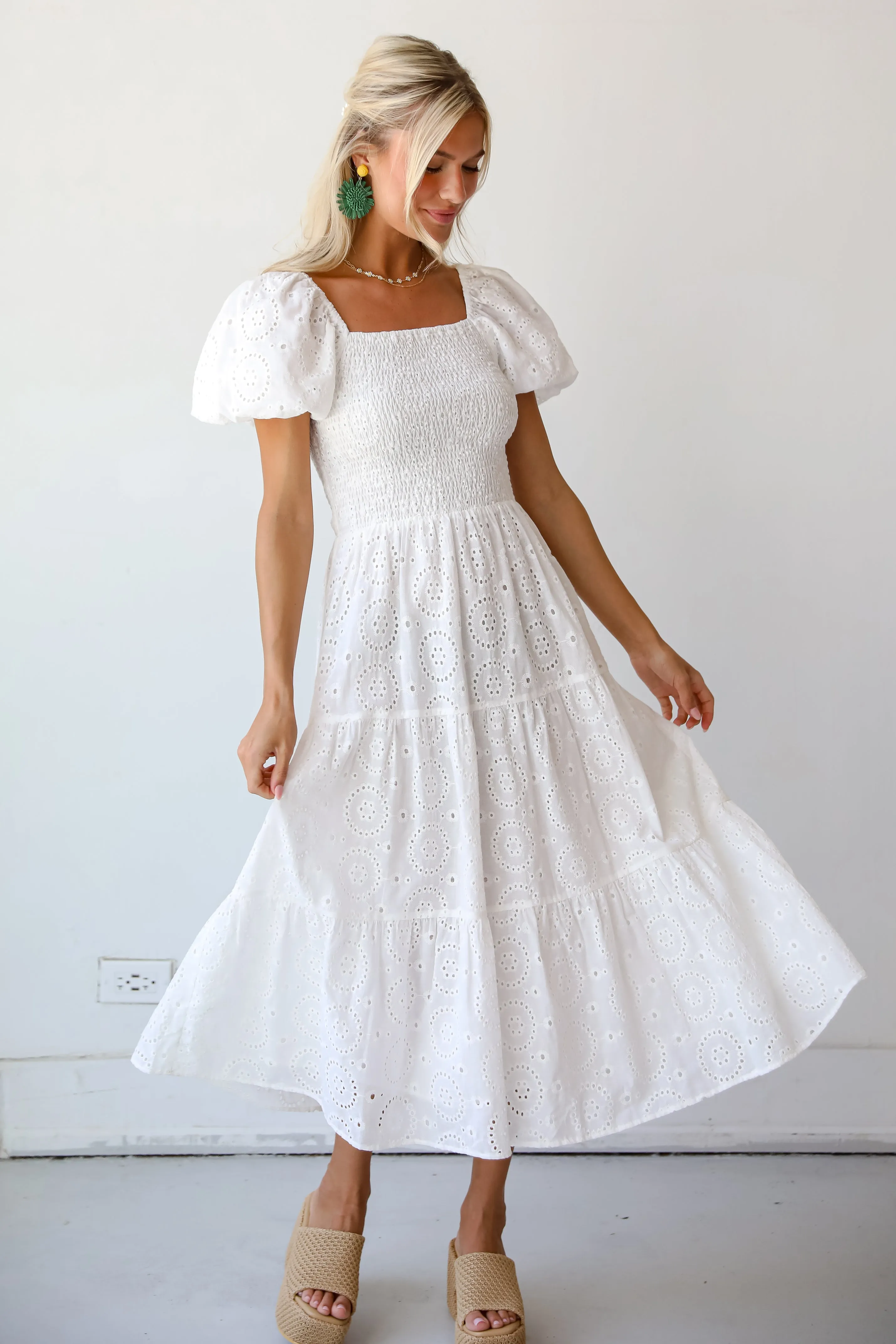 Flawless Mindset White Eyelet Midi Dress