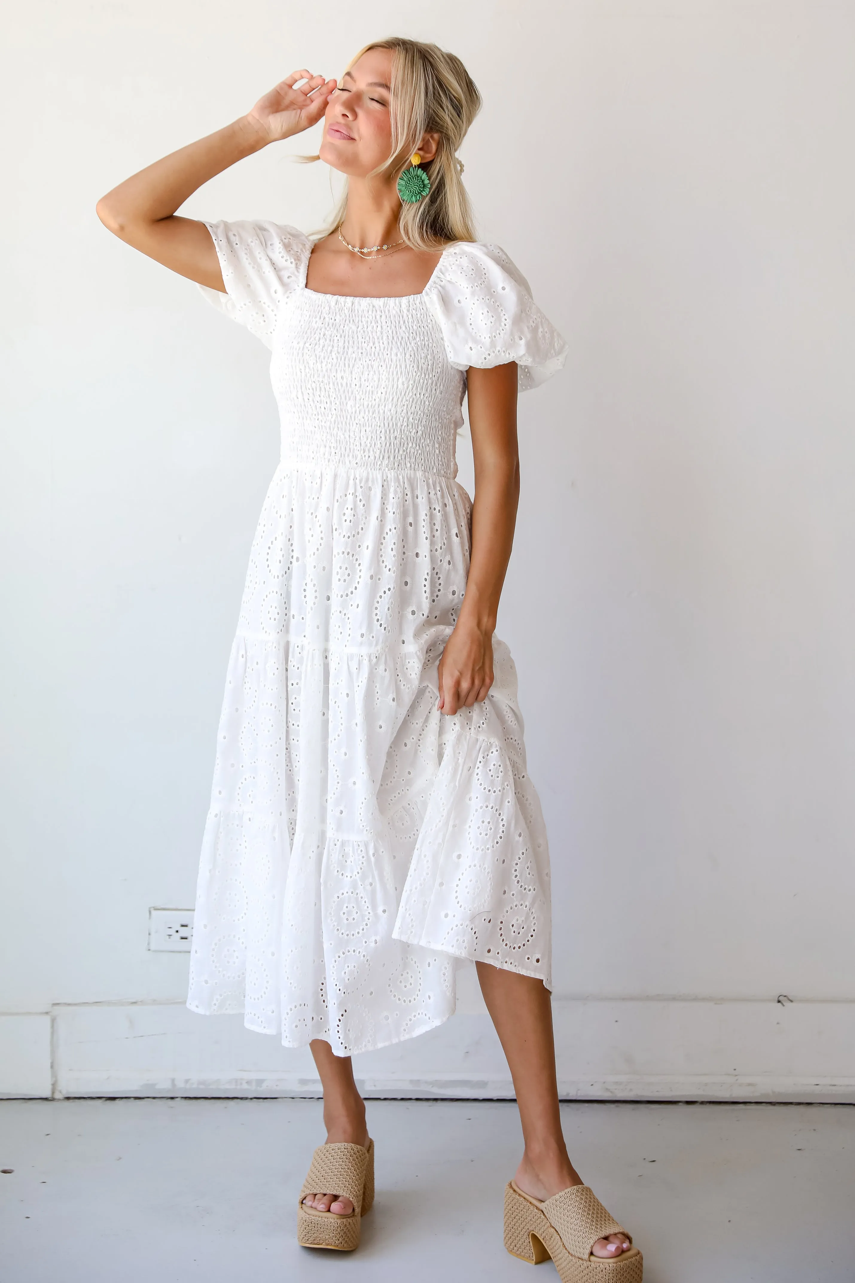 Flawless Mindset White Eyelet Midi Dress