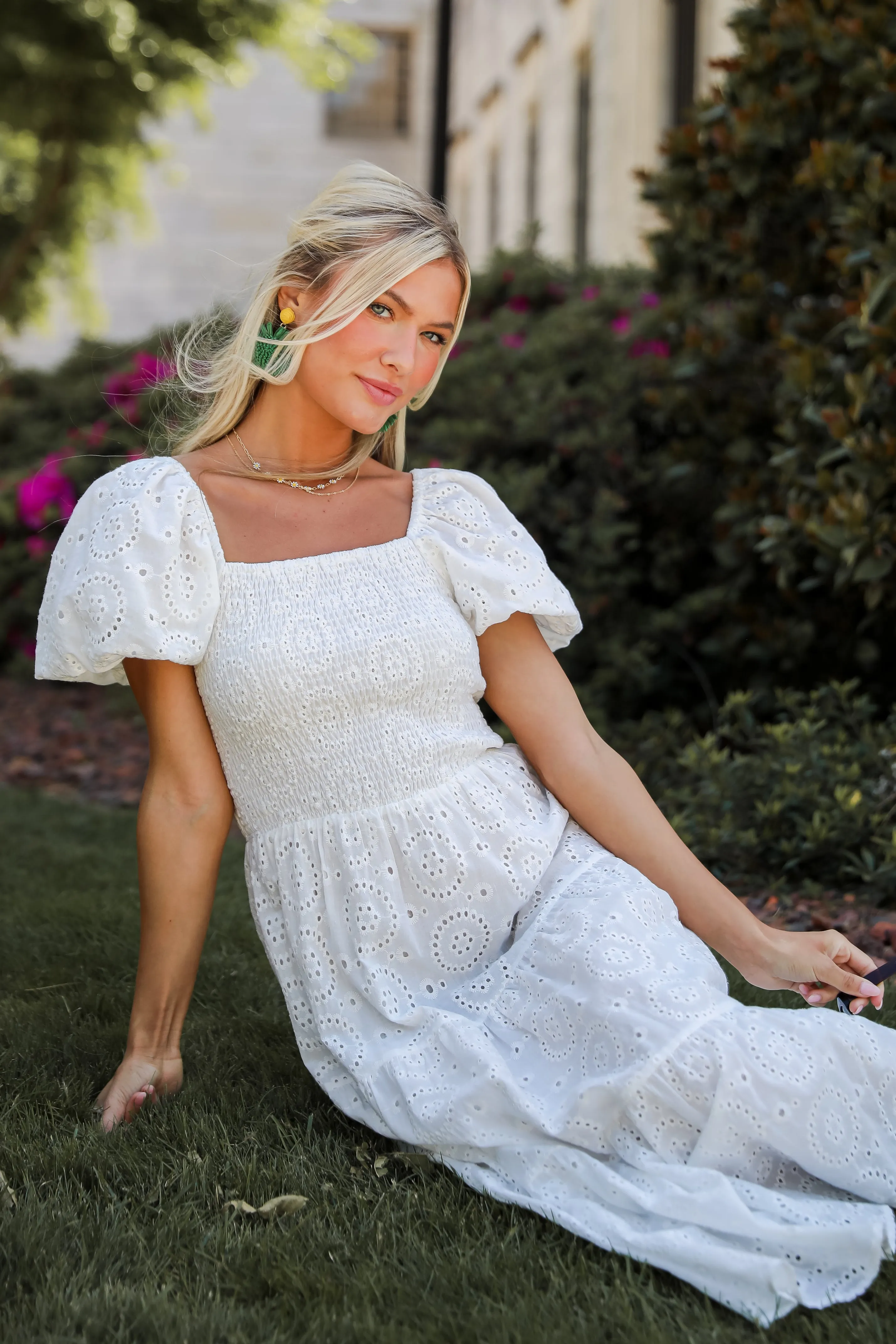 Flawless Mindset White Eyelet Midi Dress