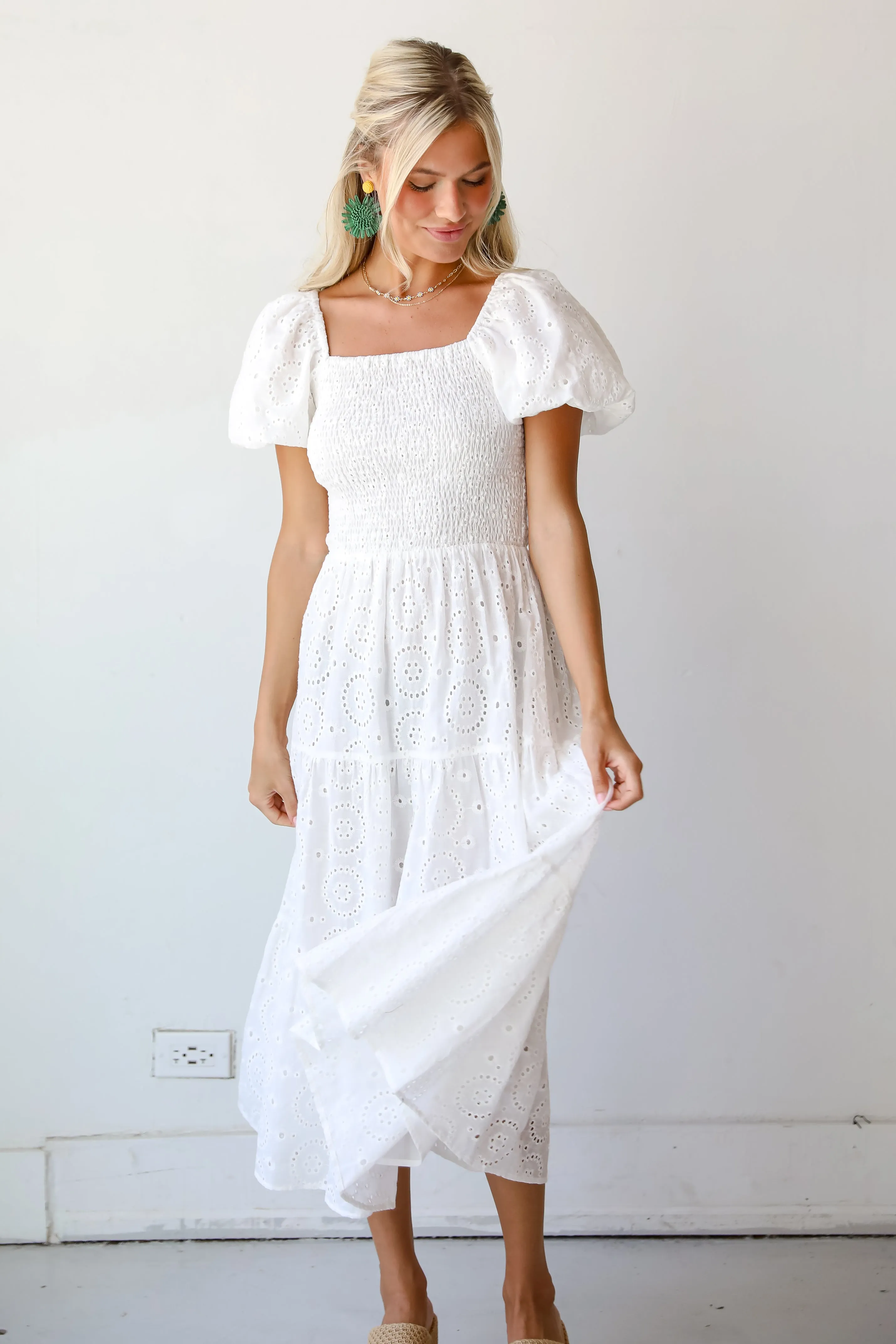 Flawless Mindset White Eyelet Midi Dress