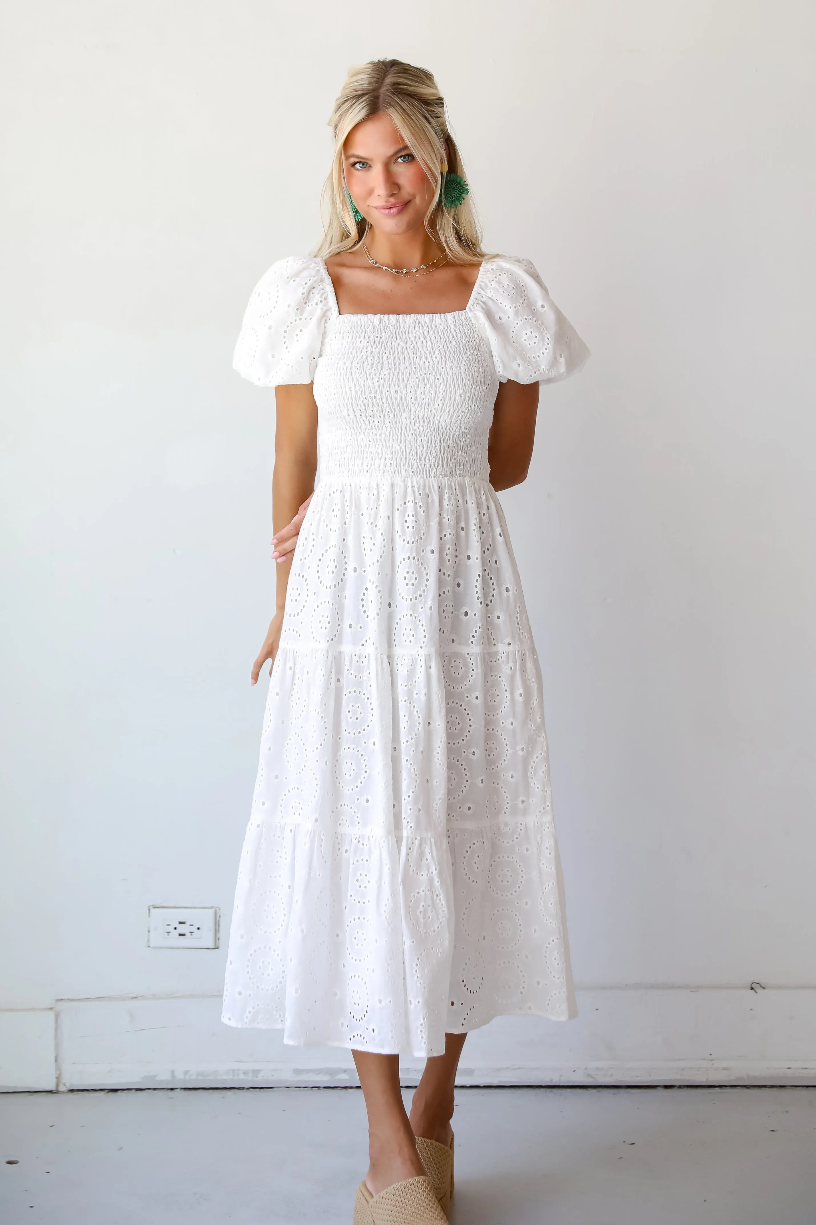 Flawless Mindset White Eyelet Midi Dress