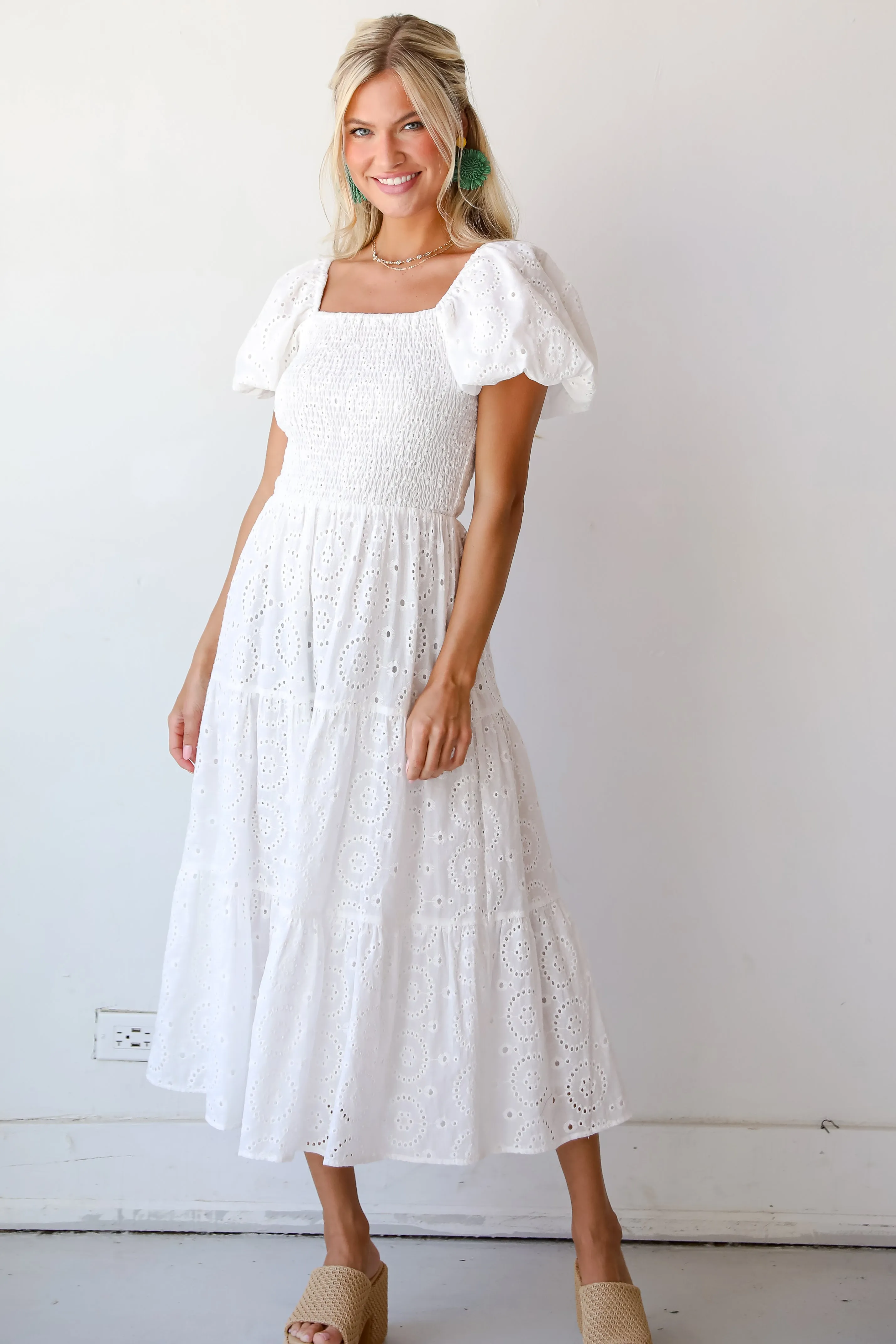 Flawless Mindset White Eyelet Midi Dress