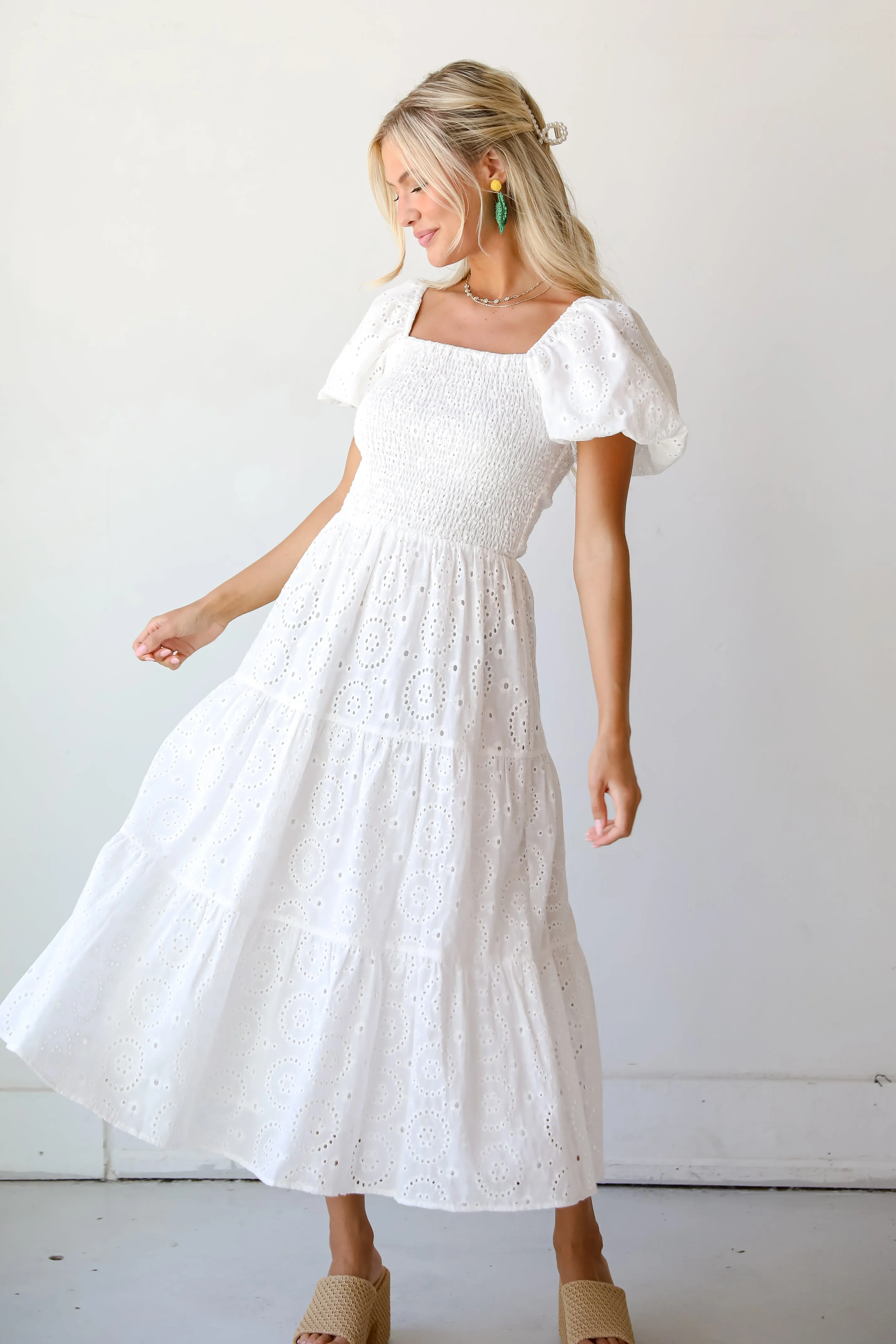 Flawless Mindset White Eyelet Midi Dress