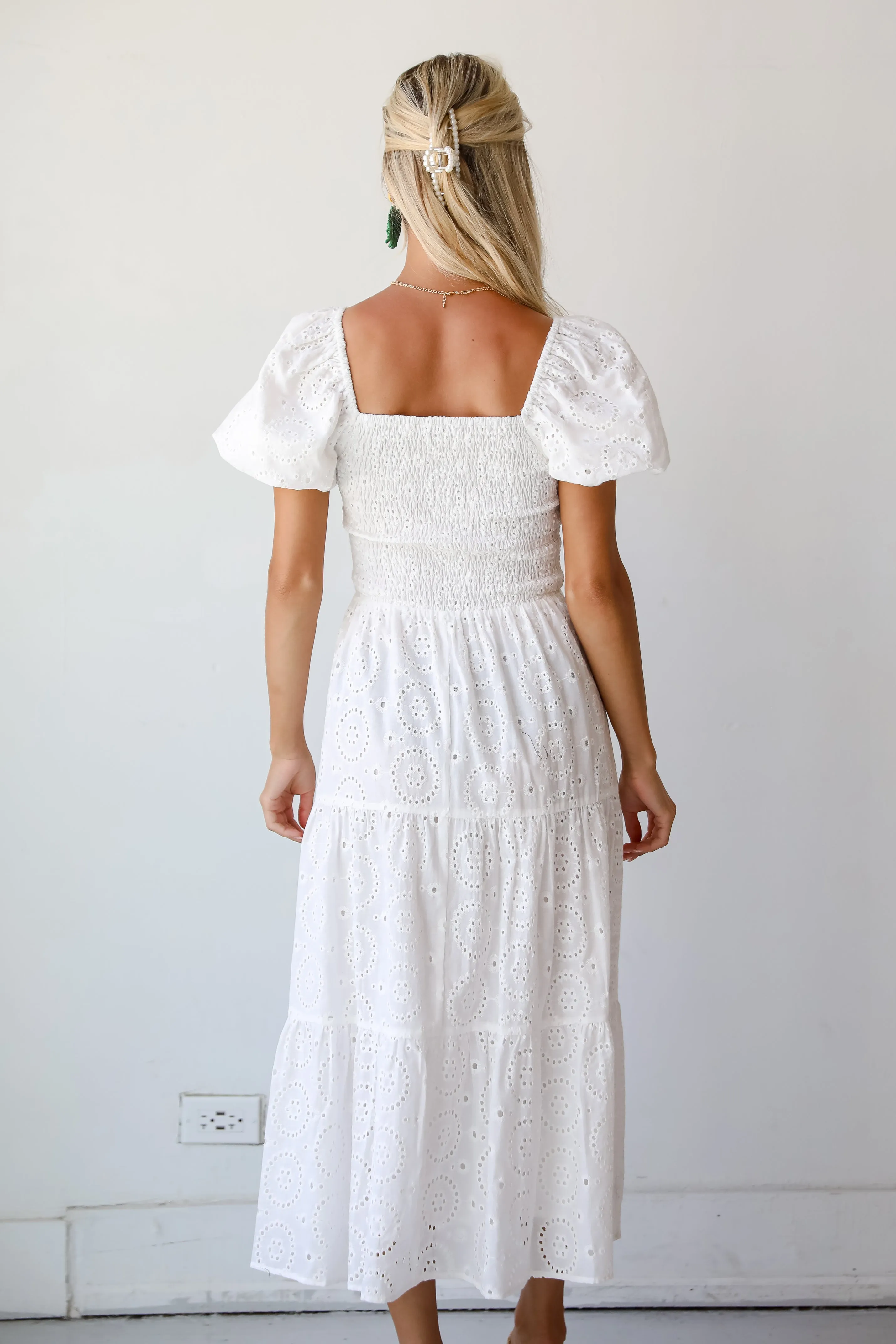 Flawless Mindset White Eyelet Midi Dress