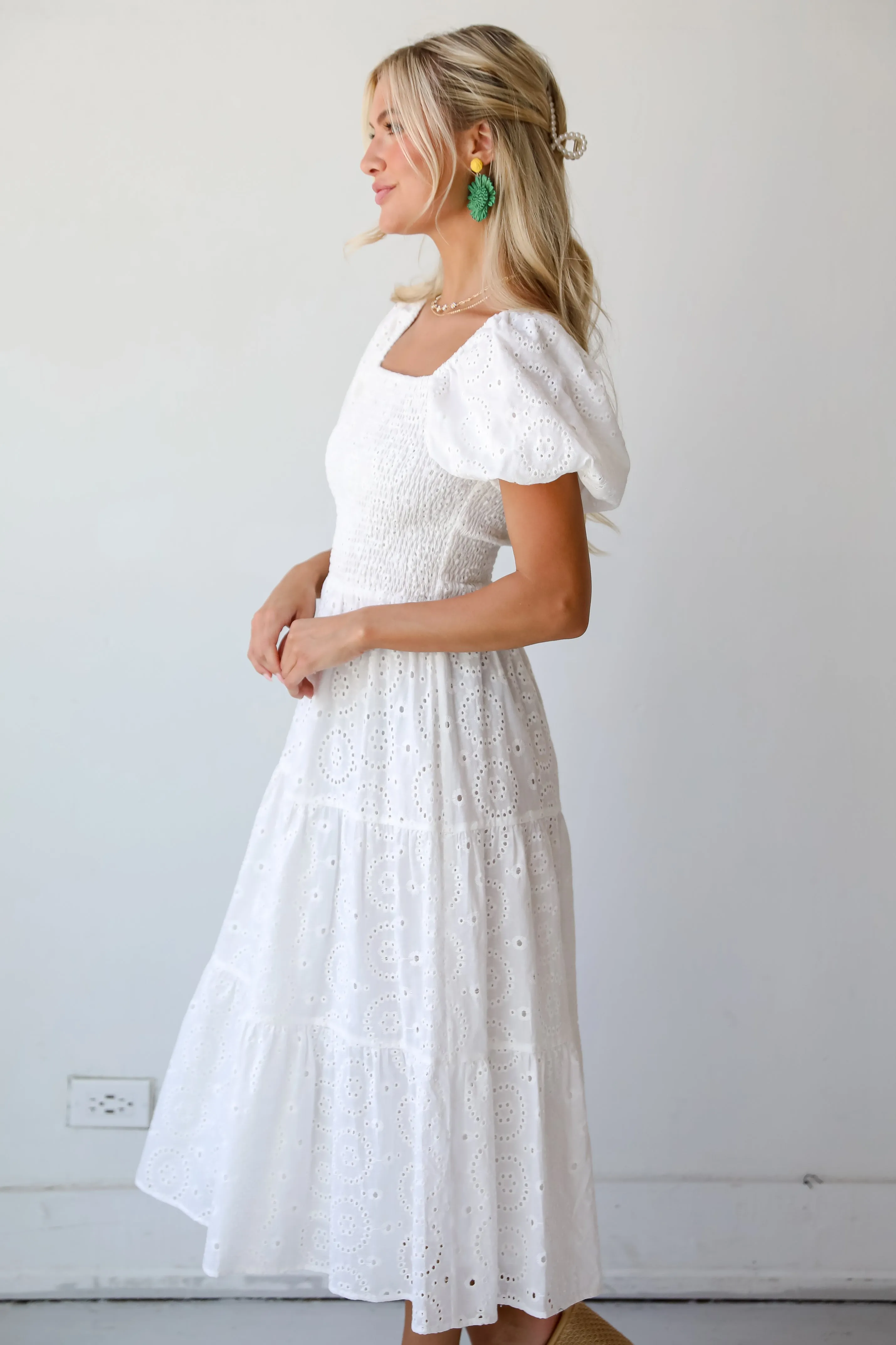 Flawless Mindset White Eyelet Midi Dress