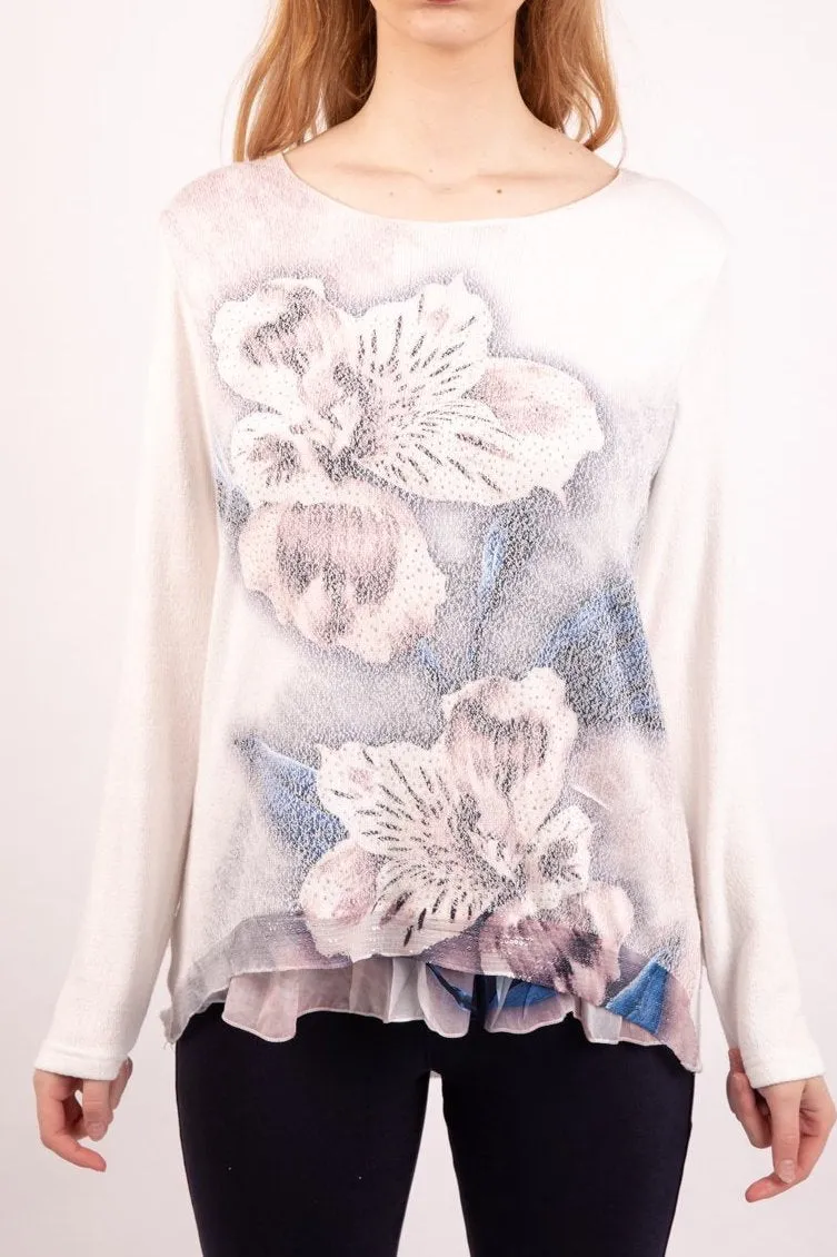 Floral Print Diamante Frill Top