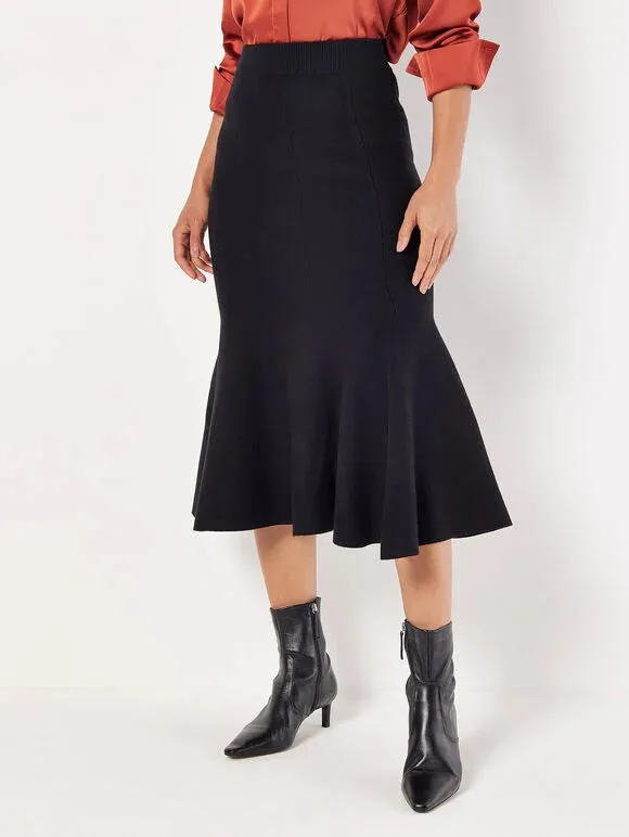 Flute Hem Knitted Midi Skirt