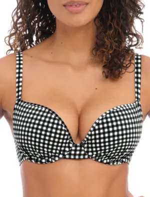 Freya Check In Underwire Molded Bikini Top, Black and White | Check In Freya Bikini Tops