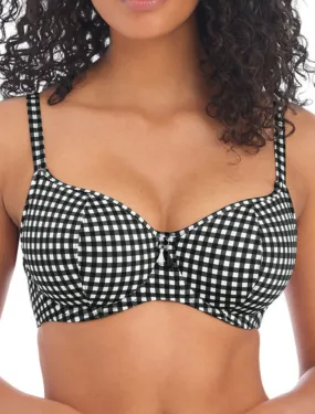 Freya Check In Underwire Sweetheart Bikini Top, Black and White | Check In Freya Bikini Tops | Monochrome Check Sweatheart Bikini Top