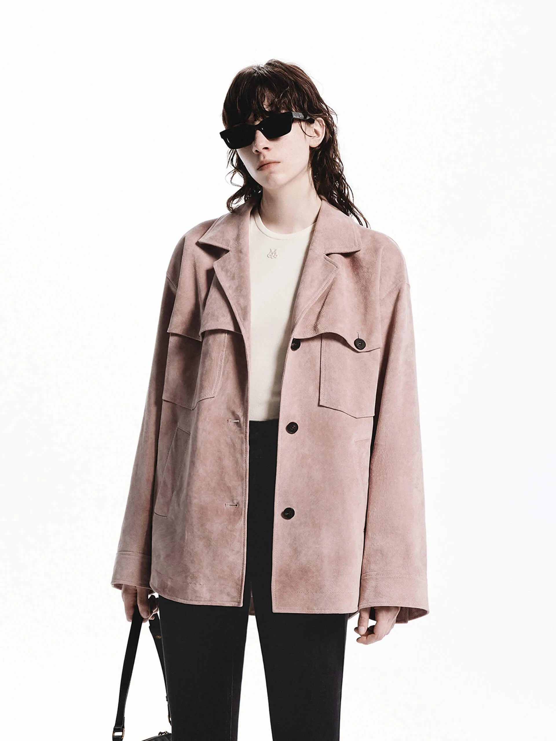 Front Pocket Suede Coat