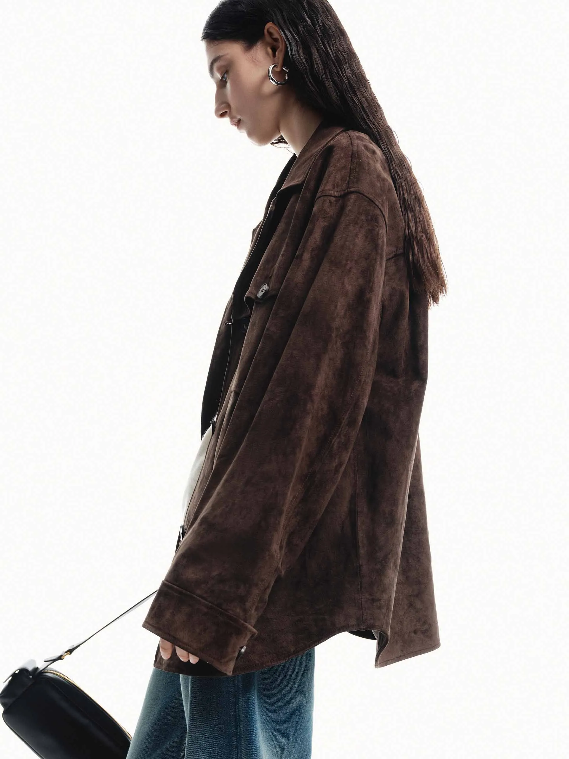 Front Pocket Suede Coat