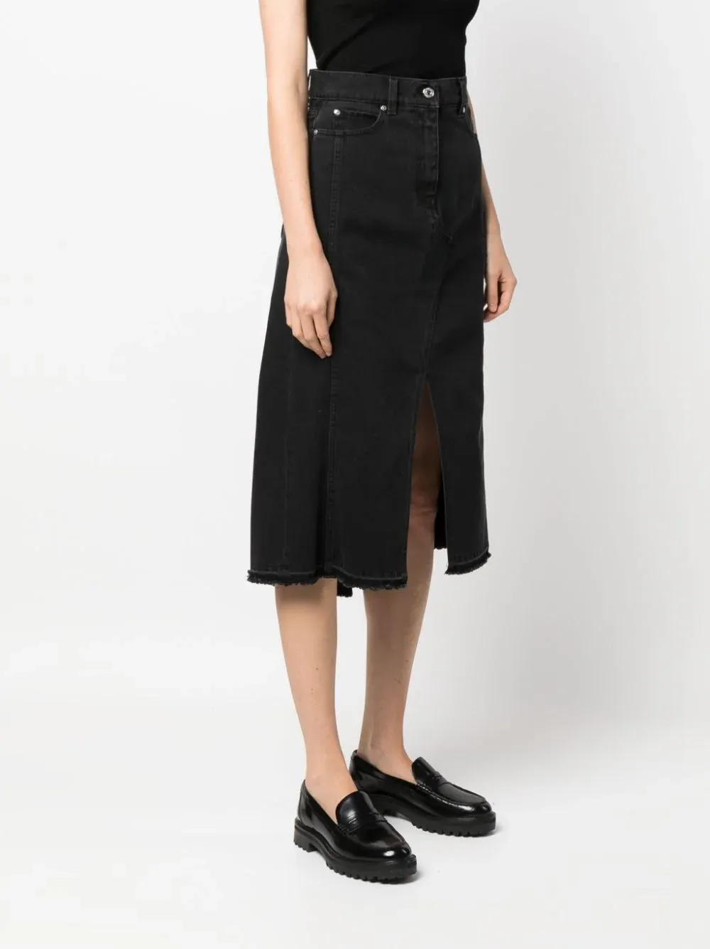 Front Slit Denim Midi Skirt