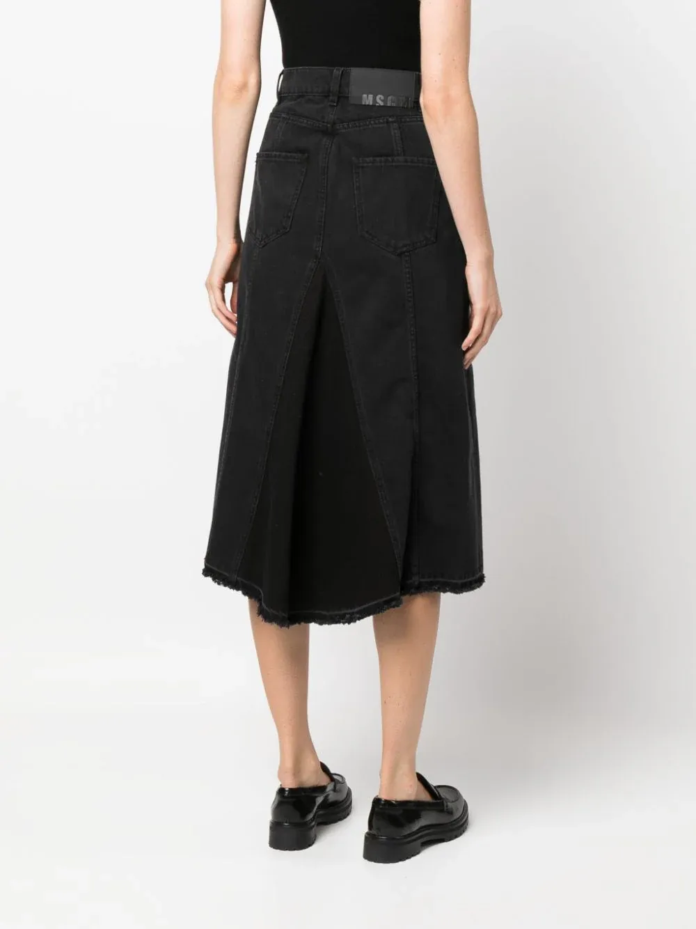 Front Slit Denim Midi Skirt