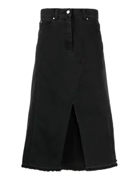 Front Slit Denim Midi Skirt