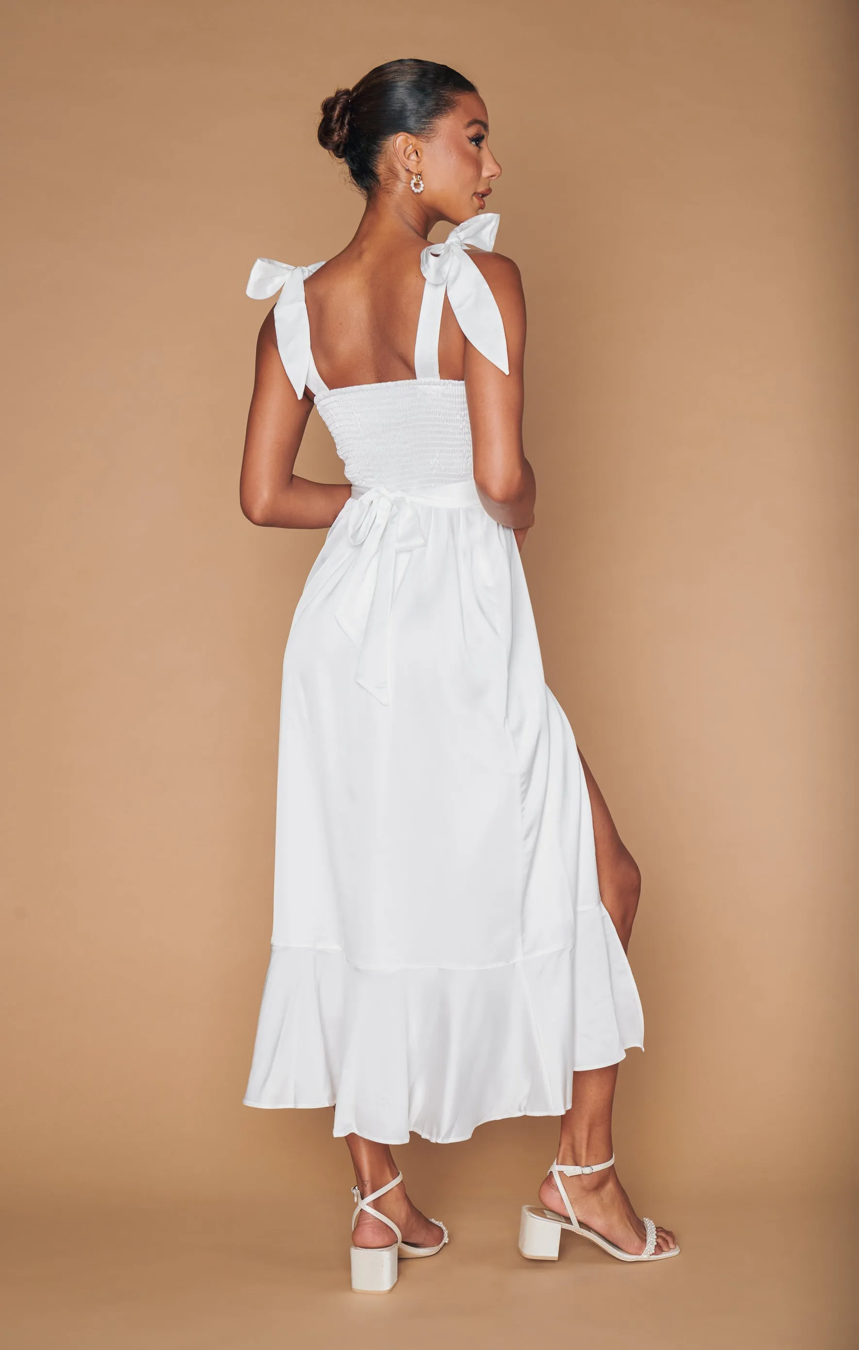 Garden Midi Dress ~ Ivory Luxe Satin