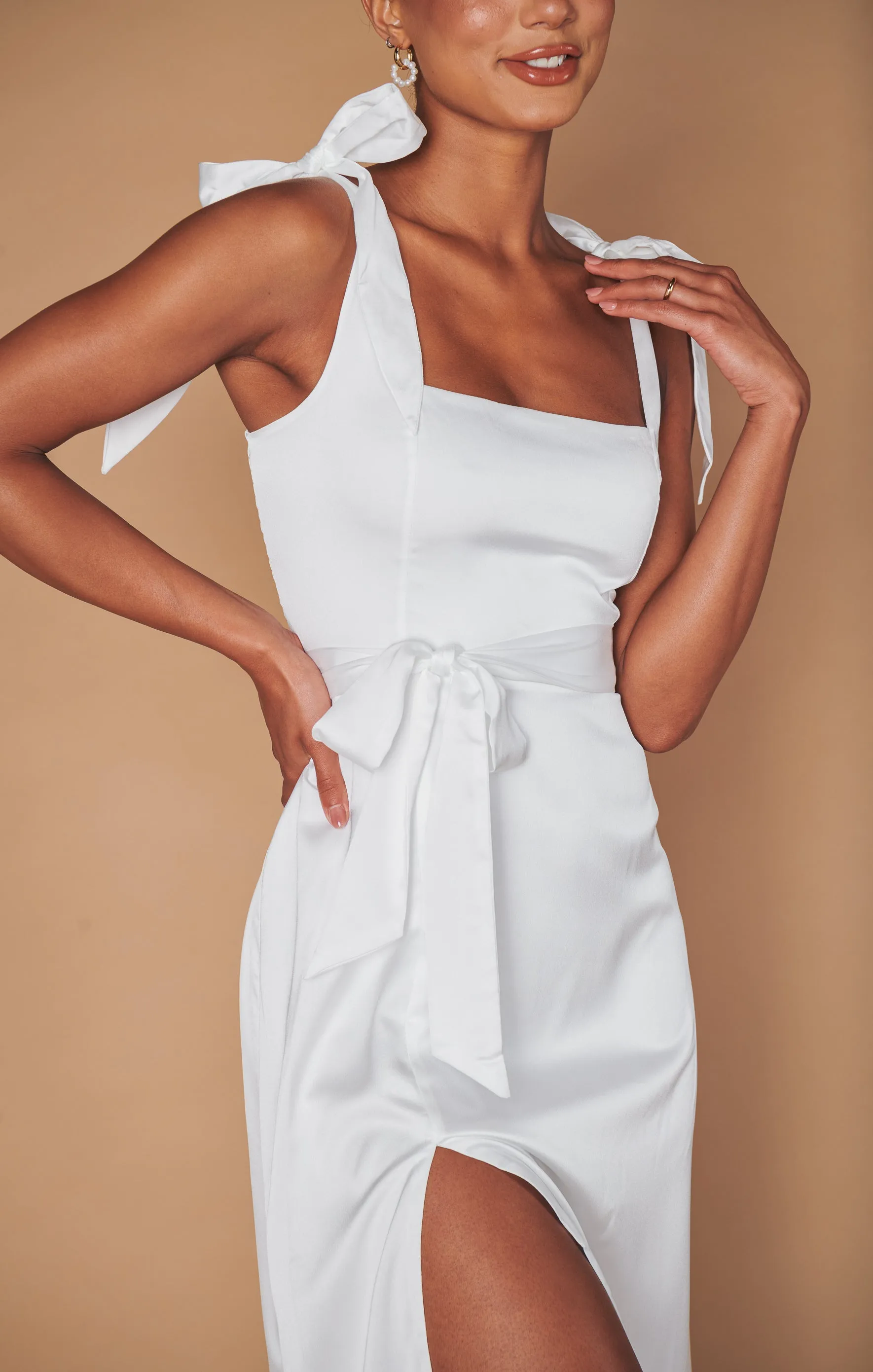 Garden Midi Dress ~ Ivory Luxe Satin