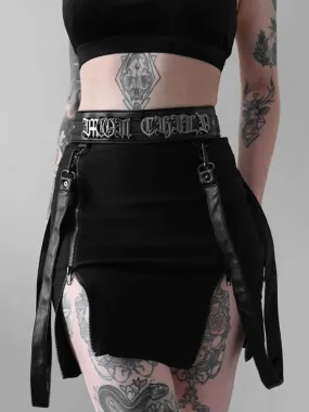 Gothic Mini Strap Women Pencil Black Split Zip Waist E-girl Sexy Grunge High Skirt