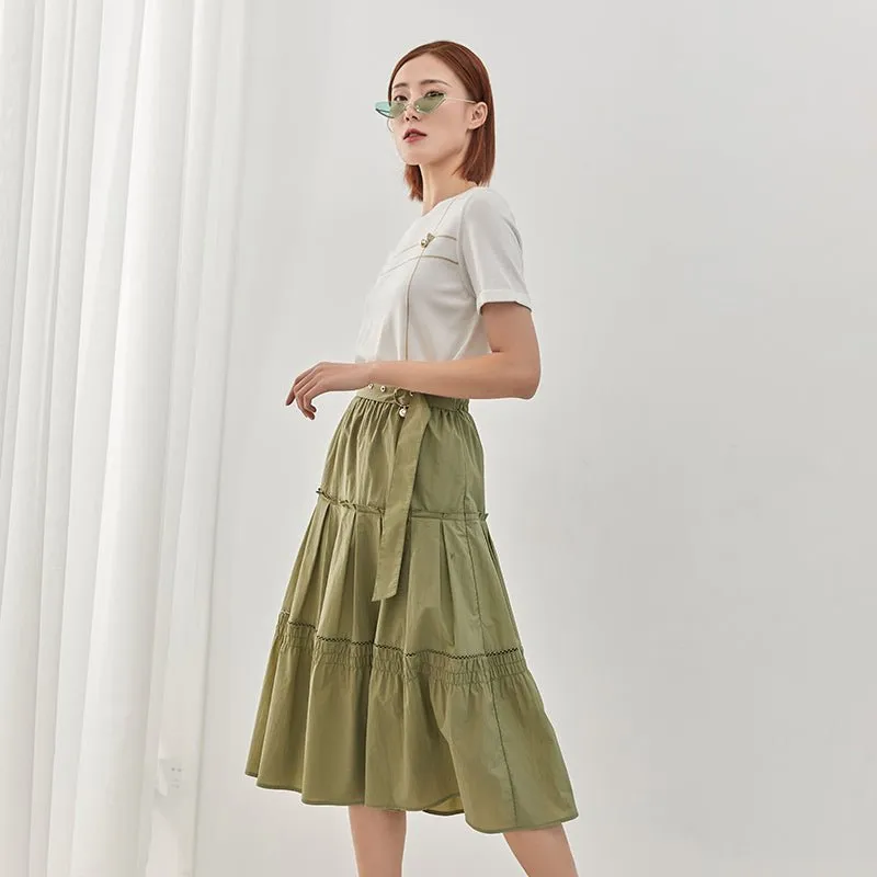 Green Folds Midi Skirt with Belt