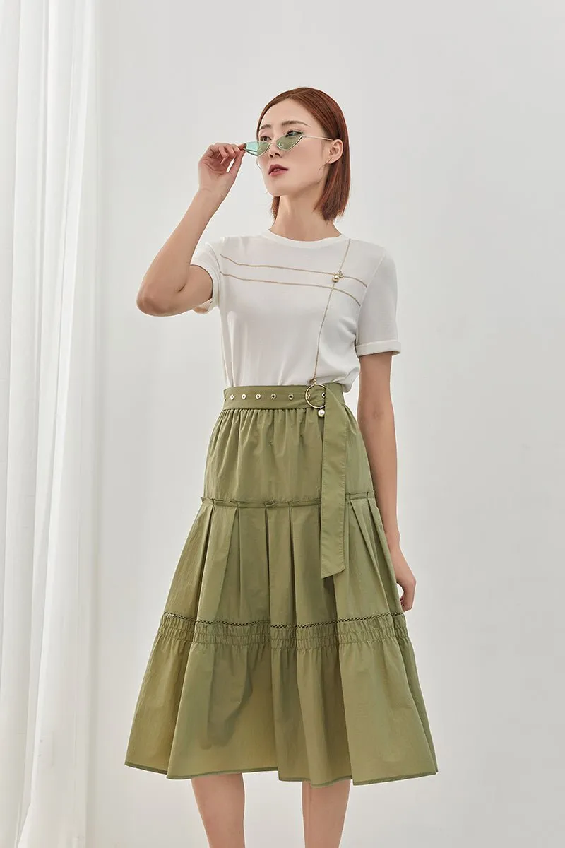 Green Folds Midi Skirt with Belt