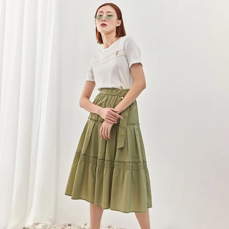 Green Folds Midi Skirt with Belt