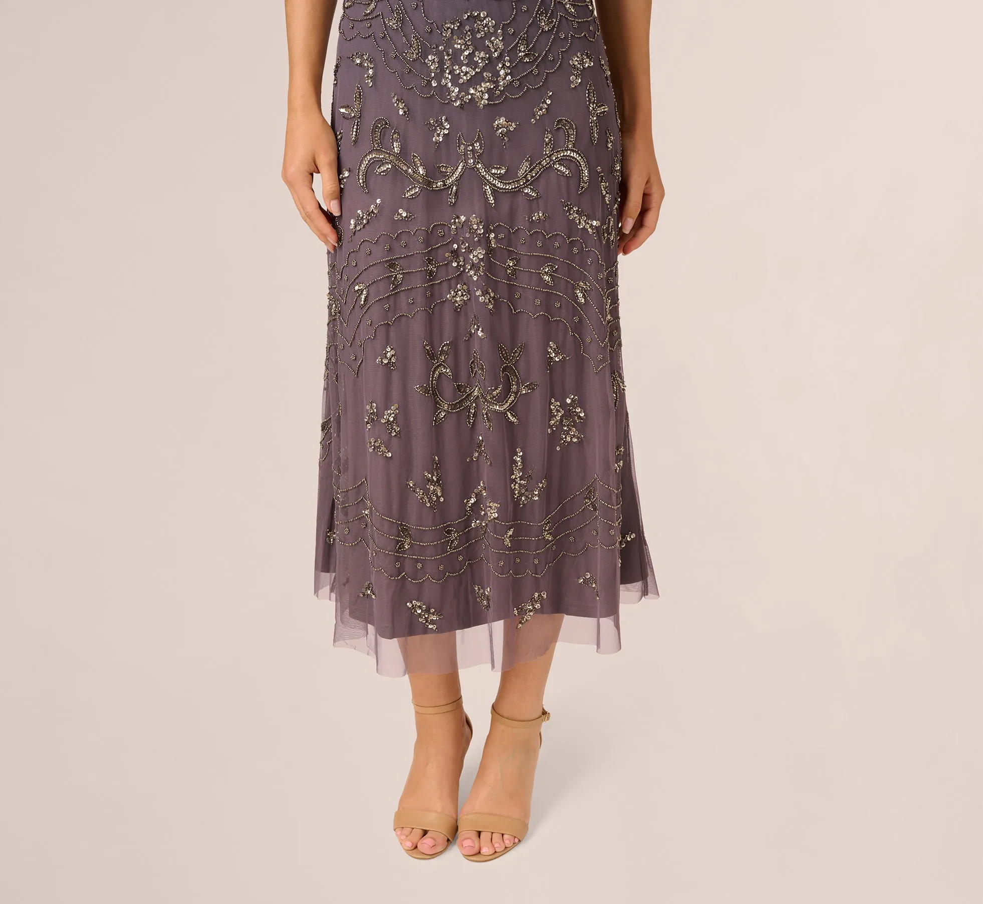 Hand-Beaded Ankle-Length Dress In Moonscape