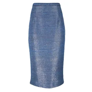 Handwoven Blue Metallic Pencil Skirt