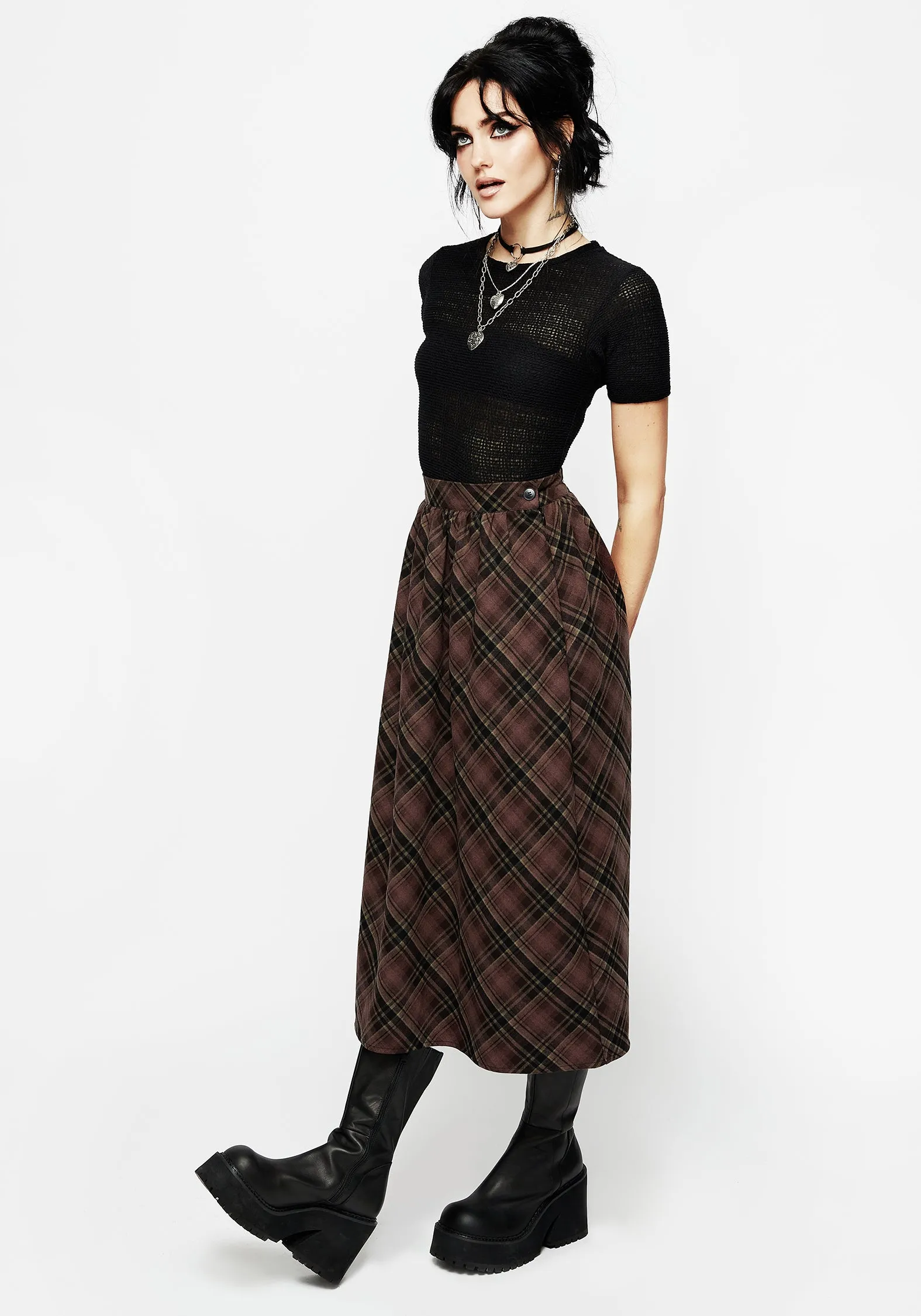 Hickory Check Midi Skirt