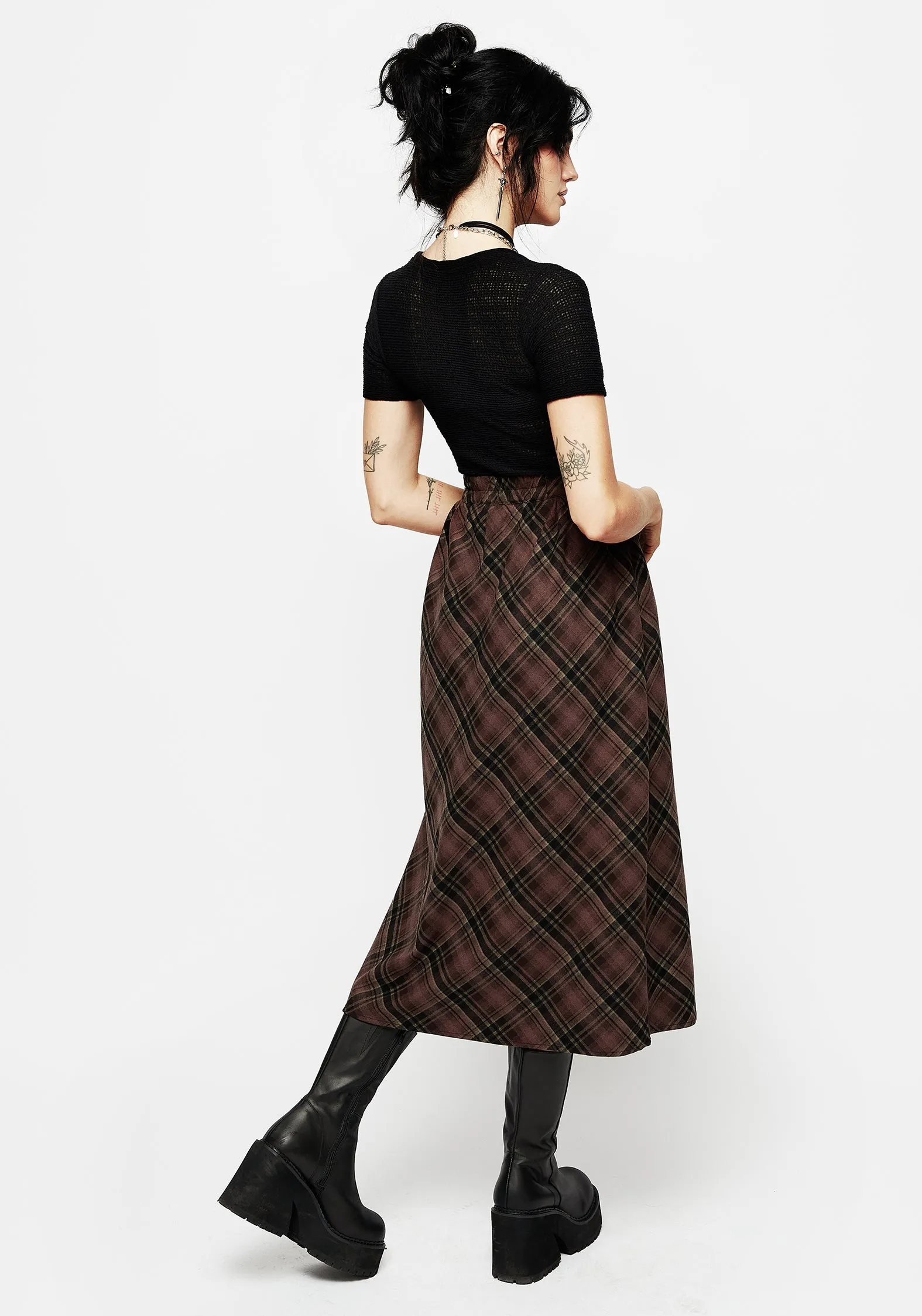 Hickory Check Midi Skirt