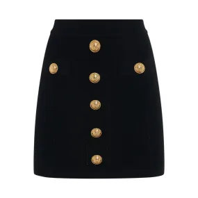 High Waisted Buttoned Knit Short Skirt in Black