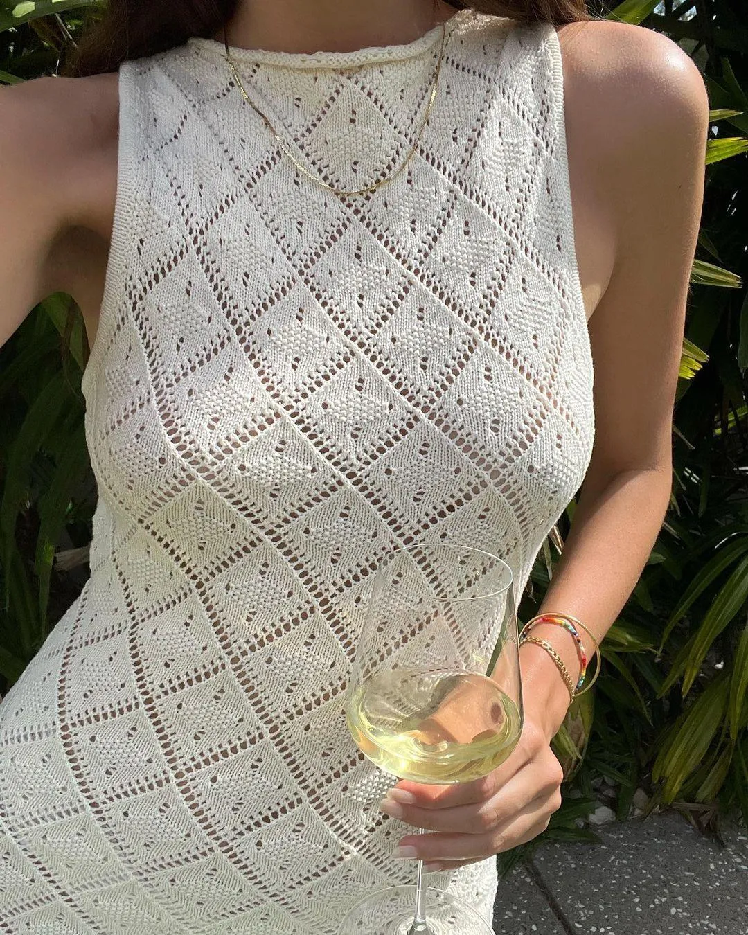 Hollow Mesh Beach Vacation Knitted Split Dress For Women