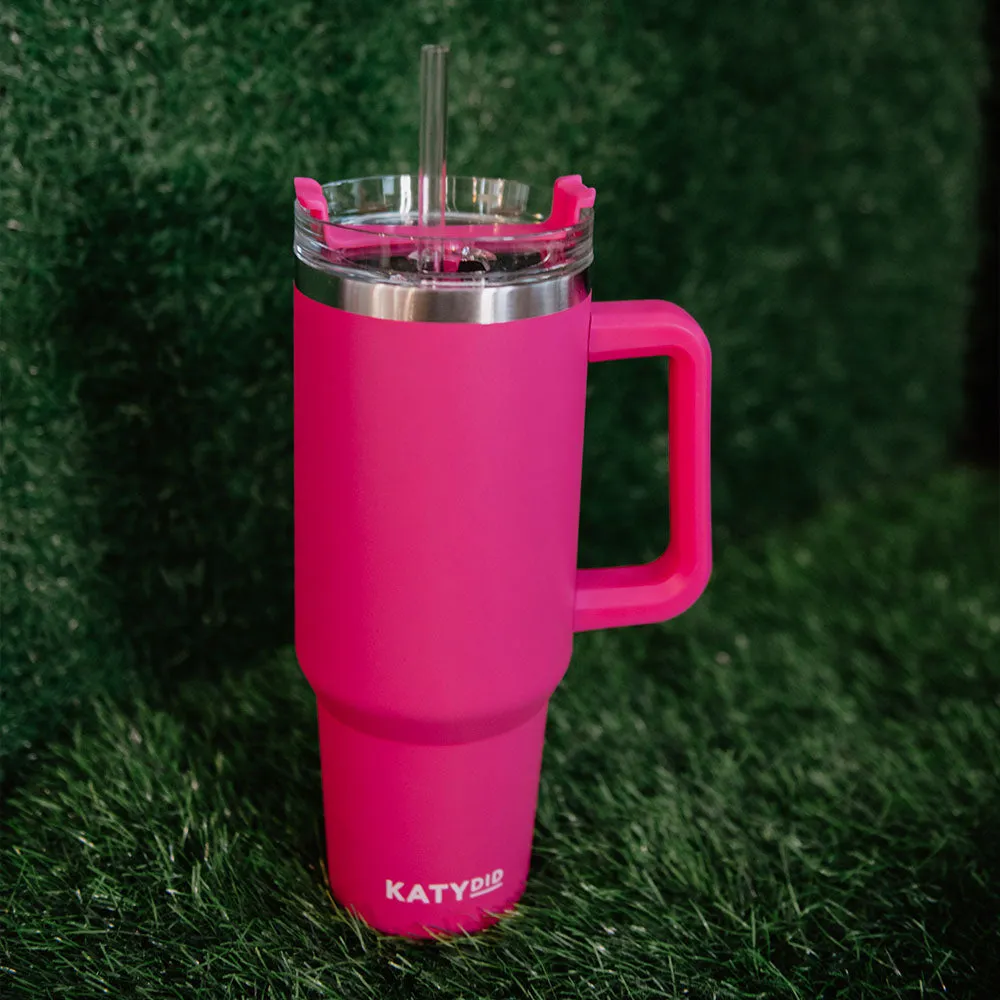 Hot Pink 40 Oz Tumbler Cup with Handle