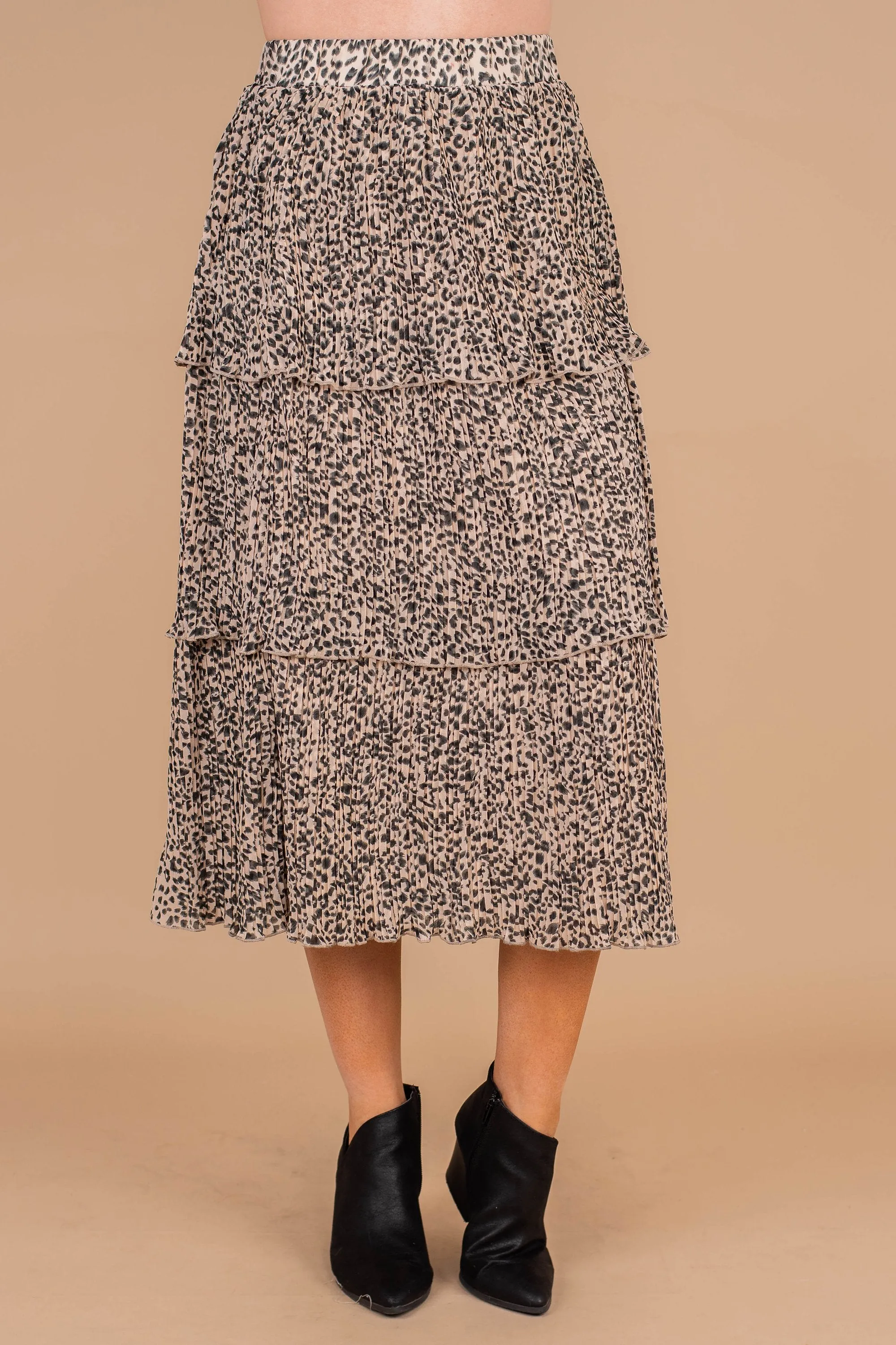 I'll Show You How Taupe Brown Leopard Midi Skirt